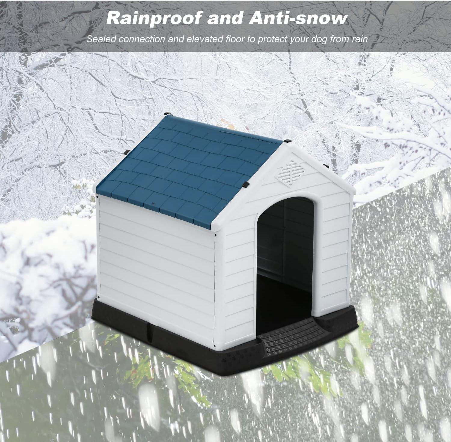 image:imageFDW Dog House Indoor Outdoor Durable Ventilate Waterproof Pet Plastic Dog House for Small Medium Large Dogs Insulated Puppy Shelter Kennel Crate with Air Vents and Elevated FloorBlue