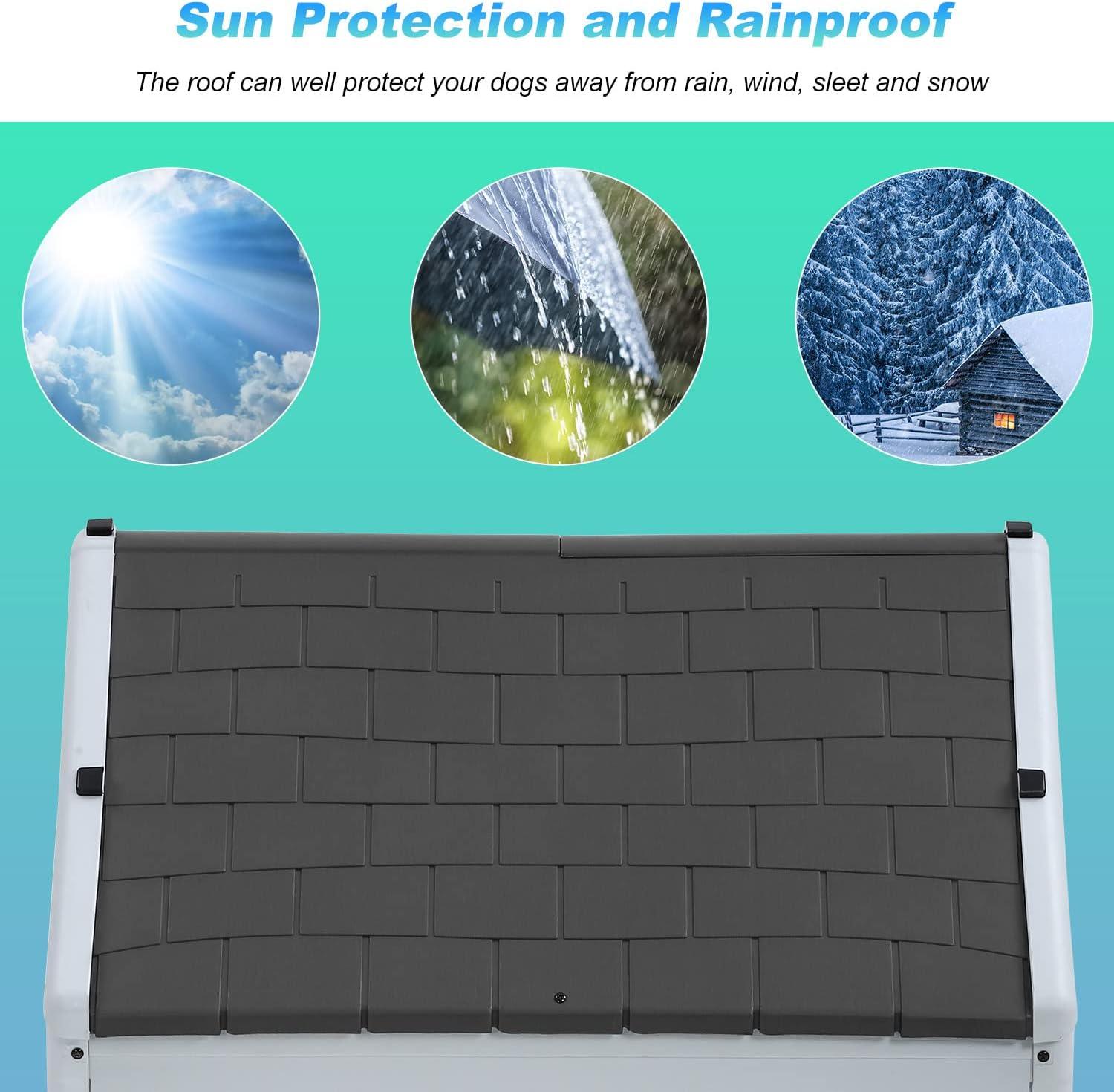 image:imageFDW Dog House Indoor Outdoor Durable Ventilate Waterproof Pet Plastic Dog House for Small Medium Large Dogs Insulated Puppy Shelter Kennel Crate with Air Vents and Elevated FloorGrey