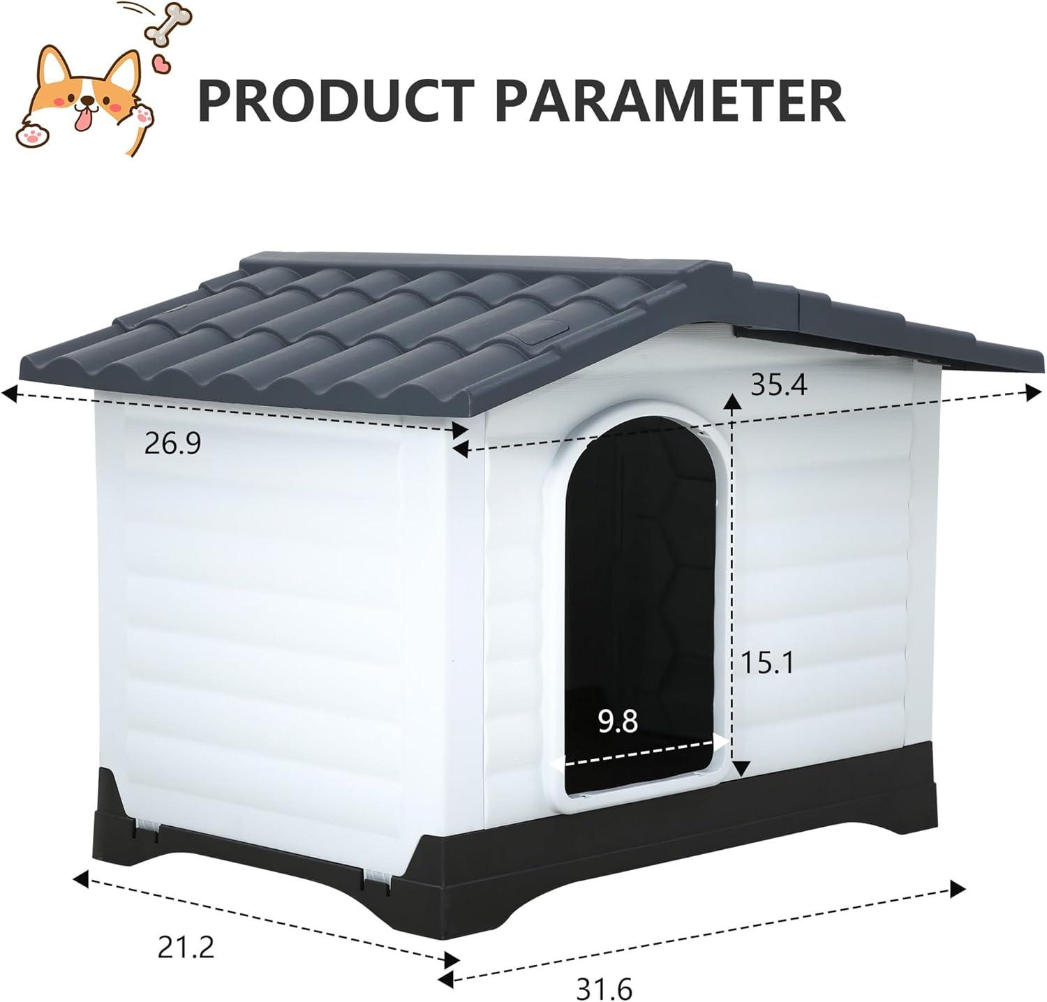image:imageFDW Dog House Indoor Outdoor Durable Ventilate Waterproof Pet Plastic Dog House for Small Medium Large Dogs Insulated Puppy Shelter Kennel Crate with Air Vents and Elevated FloorGrey
