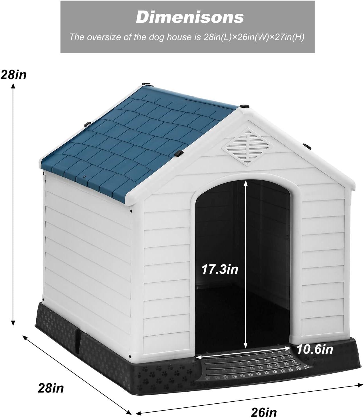 image:imageFDW Dog House Indoor Outdoor Durable Ventilate Waterproof Pet Plastic Dog House for Small Medium Large Dogs Insulated Puppy Shelter Kennel Crate with Air Vents and Elevated FloorBlue