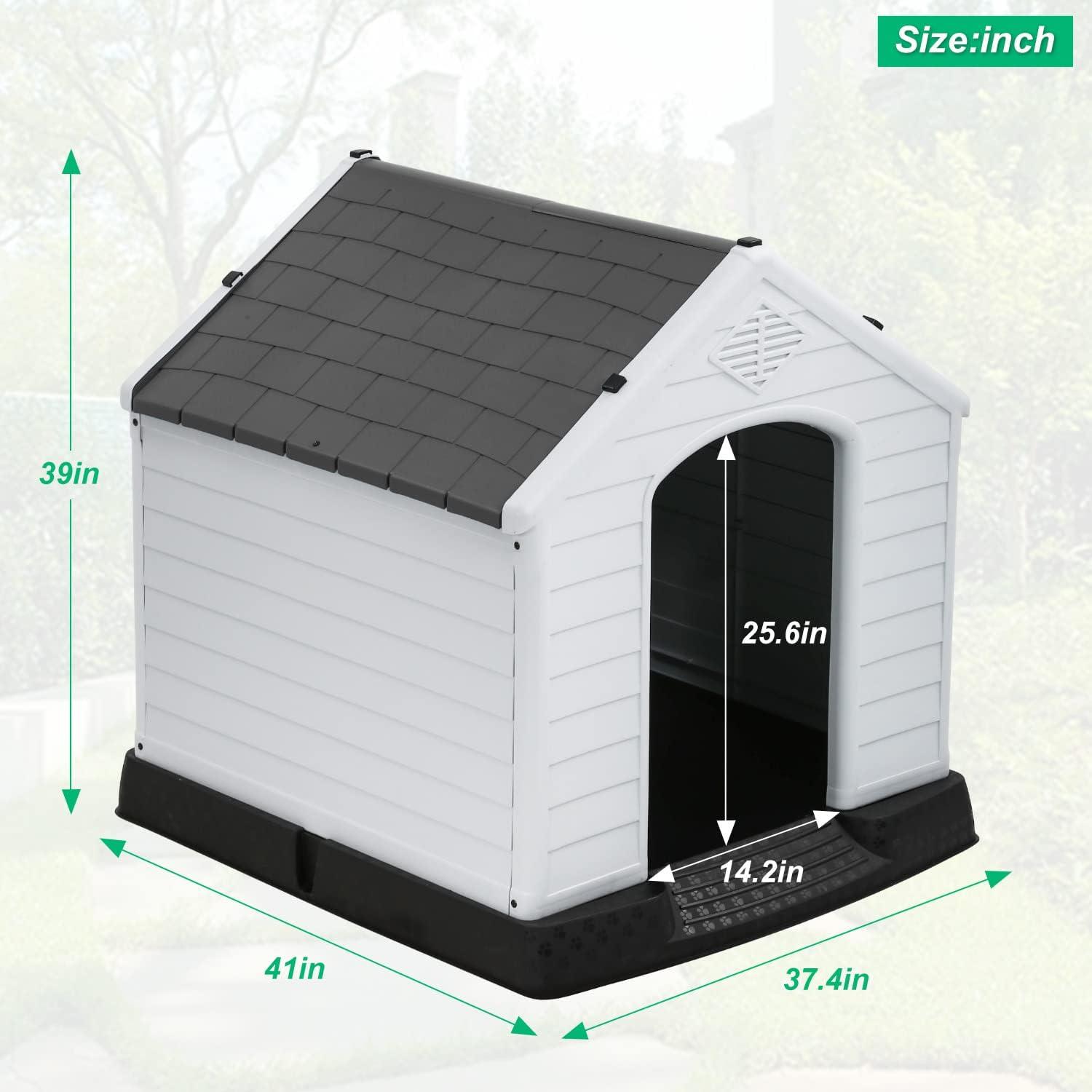 image:imageFDW Dog House Indoor Outdoor Durable Ventilate Waterproof Pet Plastic Dog House for Small Medium Large Dogs Insulated Puppy Shelter Kennel Crate with Air Vents and Elevated FloorGrey