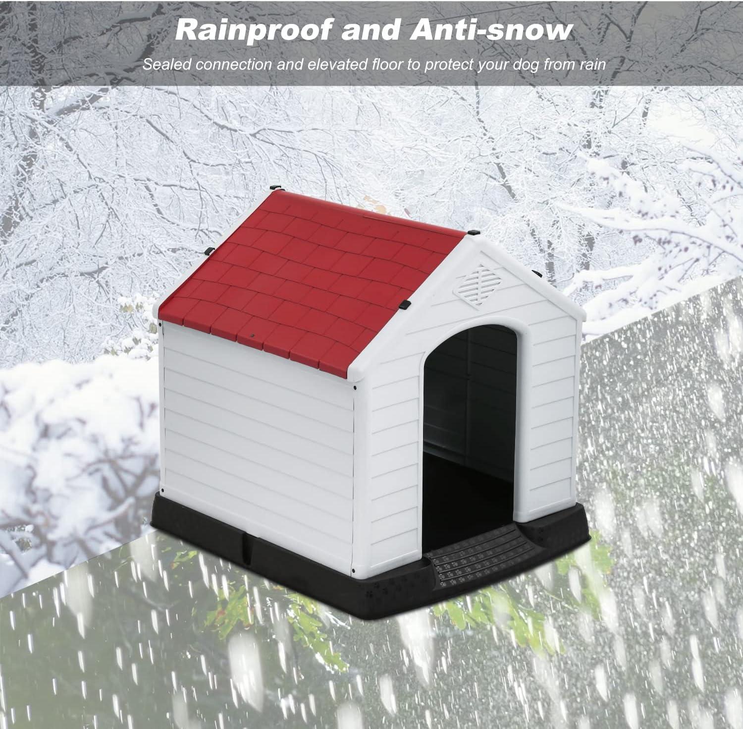 image:imageFDW Dog House Indoor Outdoor Durable Ventilate Waterproof Pet Plastic Dog House for Small Medium Large Dogs Insulated Puppy Shelter Kennel Crate with Air Vents and Elevated FloorRed