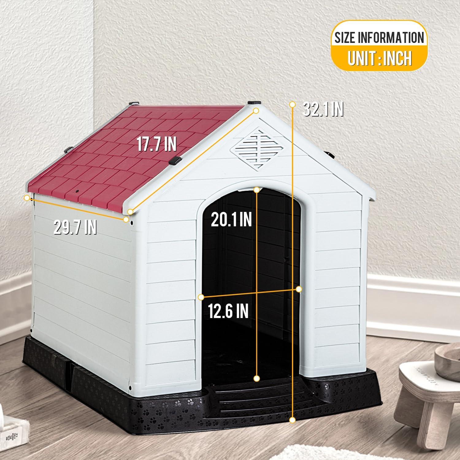 image:imageFDW Dog House Indoor Outdoor Durable Ventilate Waterproof Pet Plastic Dog House for Small Medium Large Dogs Insulated Puppy Shelter Kennel Crate with Air Vents and Elevated FloorDark Red
