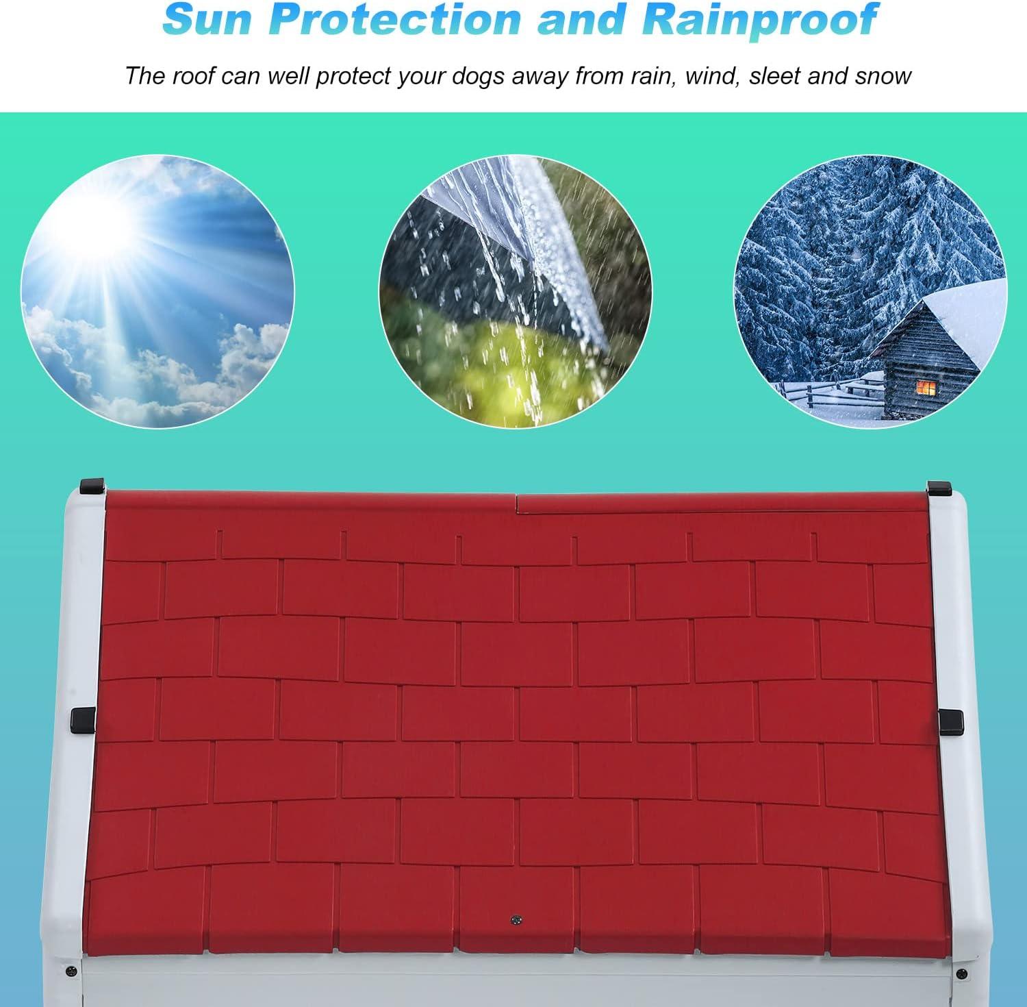 image:imageFDW Dog House Indoor Outdoor Durable Ventilate Waterproof Pet Plastic Dog House for Small Medium Large Dogs Insulated Puppy Shelter Kennel Crate with Air Vents and Elevated FloorRed