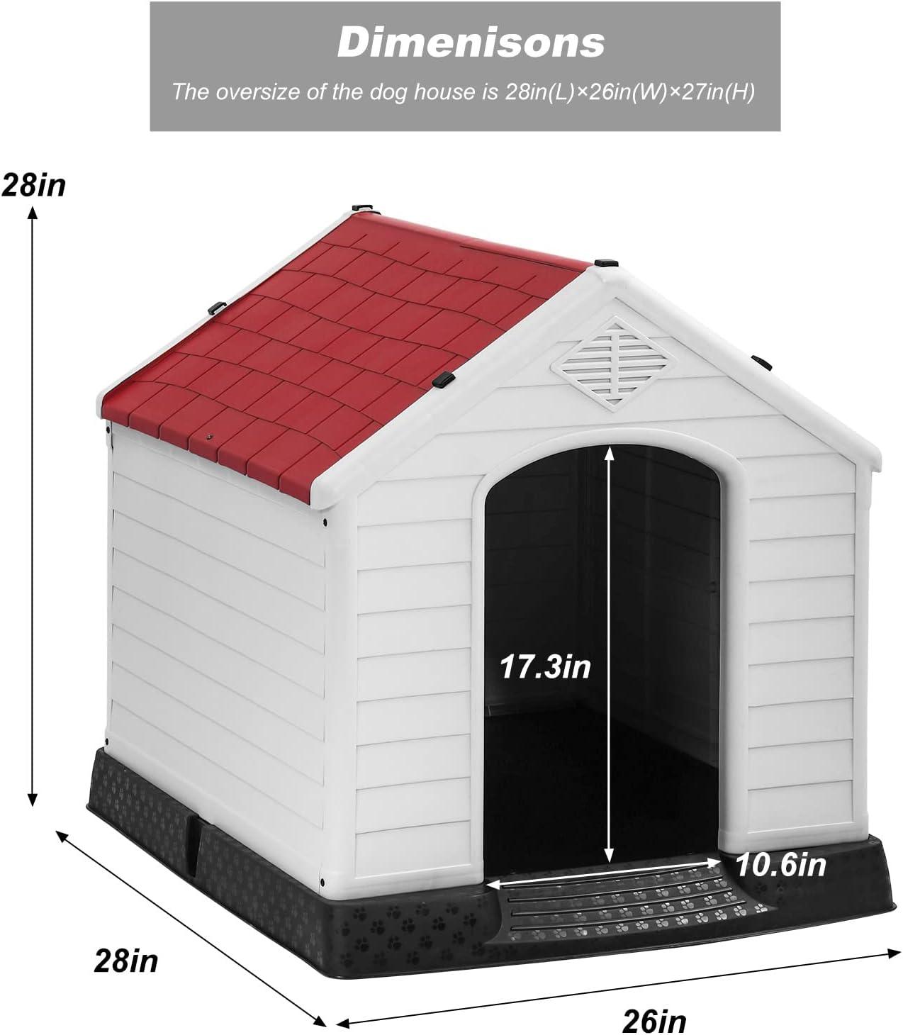 image:imageFDW Dog House Indoor Outdoor Durable Ventilate Waterproof Pet Plastic Dog House for Small Medium Large Dogs Insulated Puppy Shelter Kennel Crate with Air Vents and Elevated FloorRed