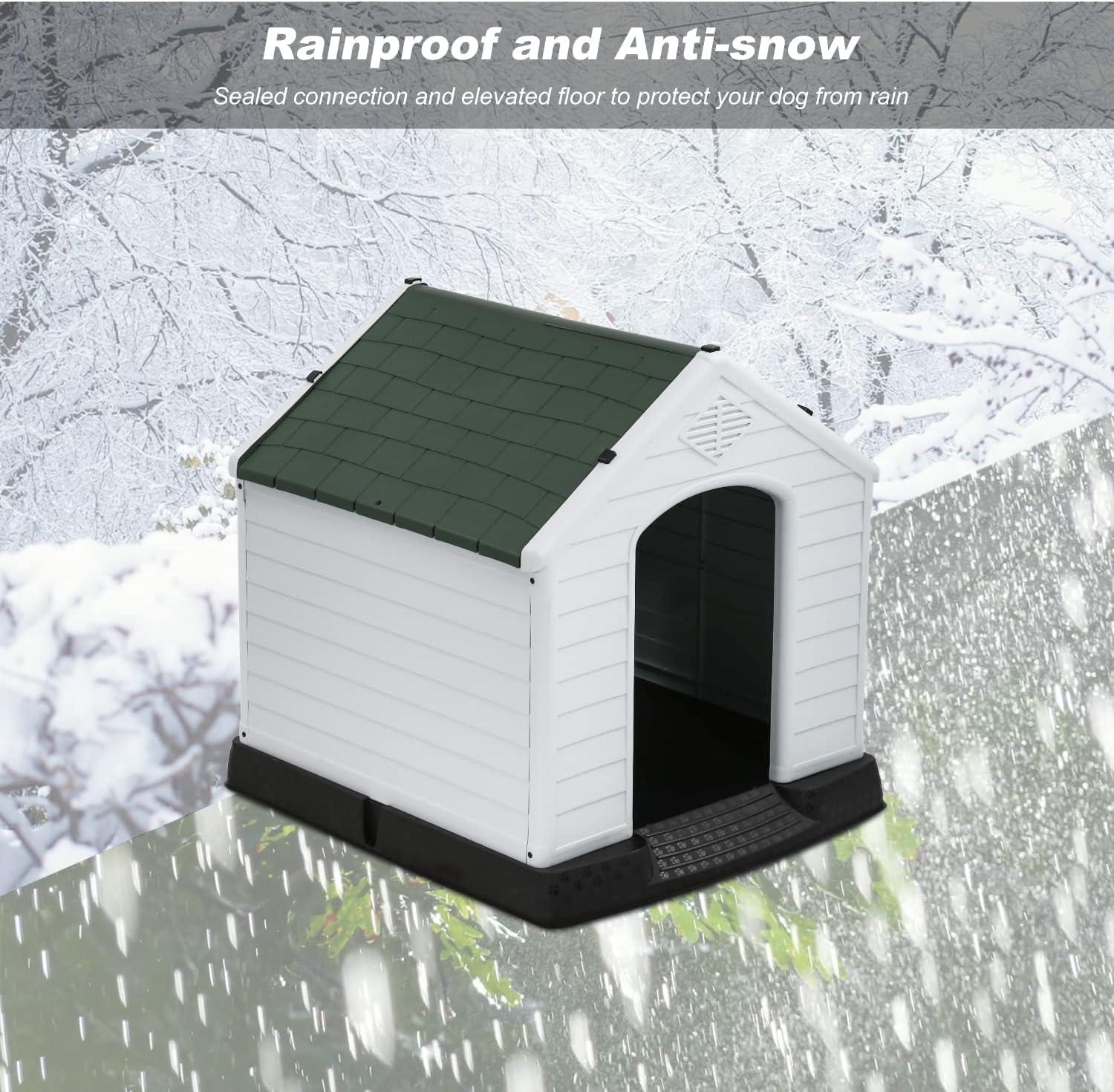 image:imageFDW Dog House Indoor Outdoor Durable Ventilate Waterproof Pet Plastic Dog House for Small Medium Large Dogs Insulated Puppy Shelter Kennel Crate with Air Vents and Elevated FloorGreen