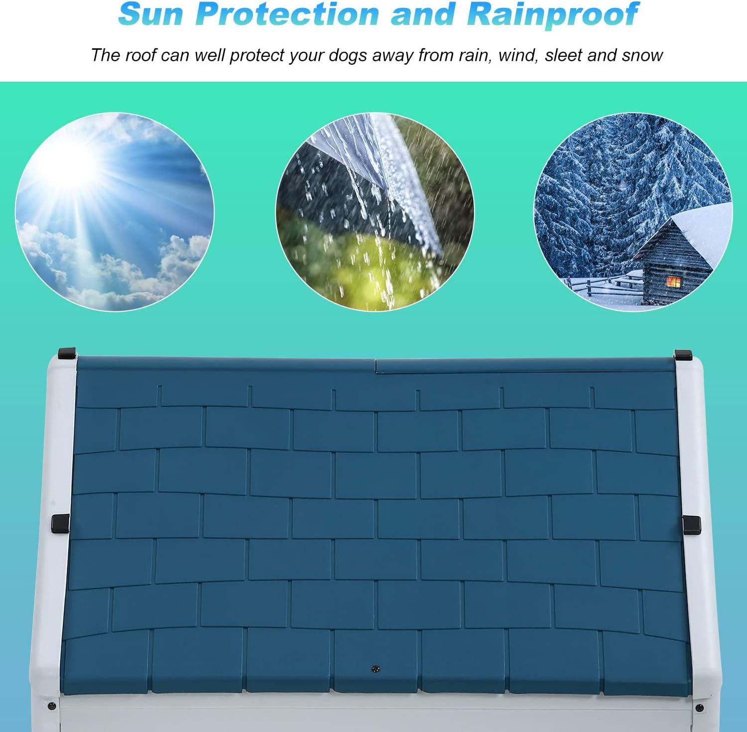 image:imageFDW Dog House Indoor Outdoor Durable Ventilate Waterproof Pet Plastic Dog House for Small Medium Large Dogs Insulated Puppy Shelter Kennel Crate with Air Vents and Elevated FloorBlue
