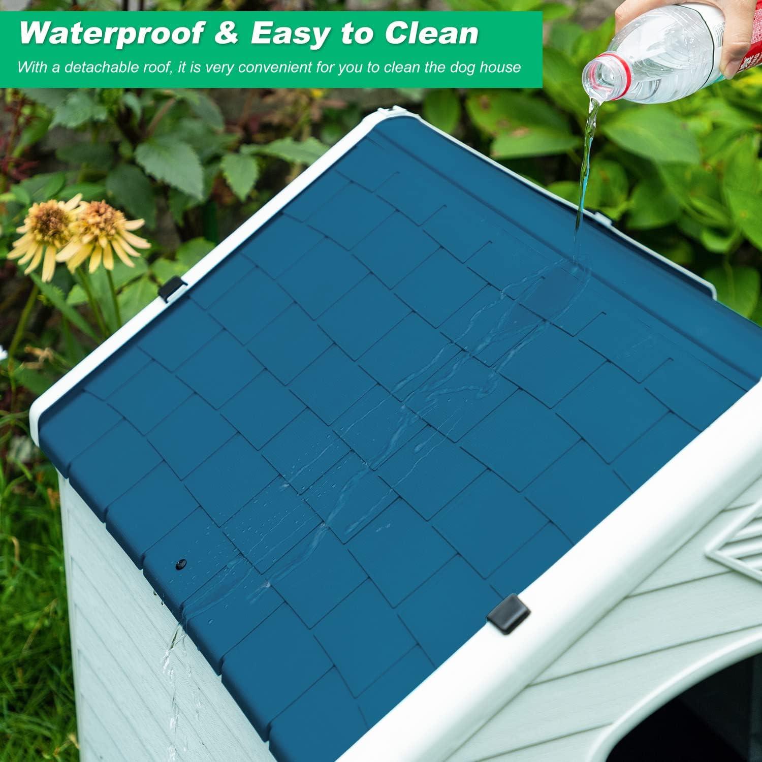 image:imageFDW Dog House Indoor Outdoor Durable Ventilate Waterproof Pet Plastic Dog House for Small Medium Large Dogs Insulated Puppy Shelter Kennel Crate with Air Vents and Elevated FloorBlue