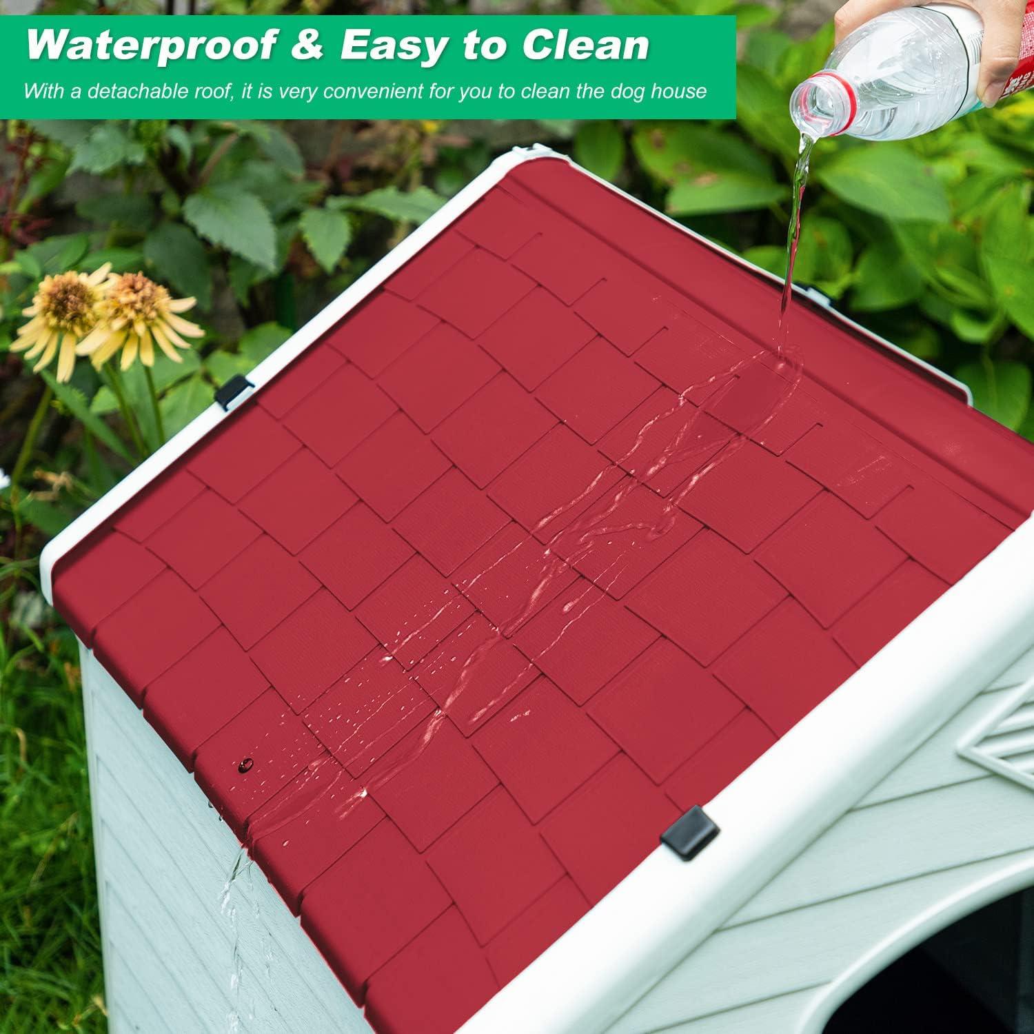 image:imageFDW Dog House Indoor Outdoor Durable Ventilate Waterproof Pet Plastic Dog House for Small Medium Large Dogs Insulated Puppy Shelter Kennel Crate with Air Vents and Elevated FloorRed