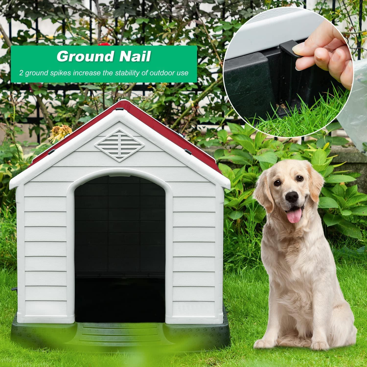 image:imageFDW Dog House Indoor Outdoor Durable Ventilate Waterproof Pet Plastic Dog House for Small Medium Large Dogs Insulated Puppy Shelter Kennel Crate with Air Vents and Elevated FloorRed