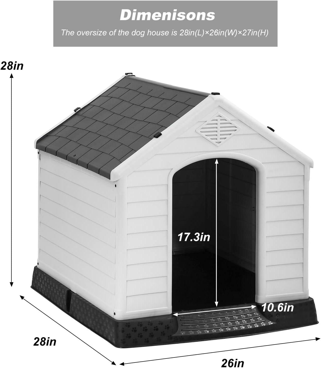 image:imageFDW Dog House Indoor Outdoor Durable Ventilate Waterproof Pet Plastic Dog House for Small Medium Large Dogs Insulated Puppy Shelter Kennel Crate with Air Vents and Elevated FloorGrey