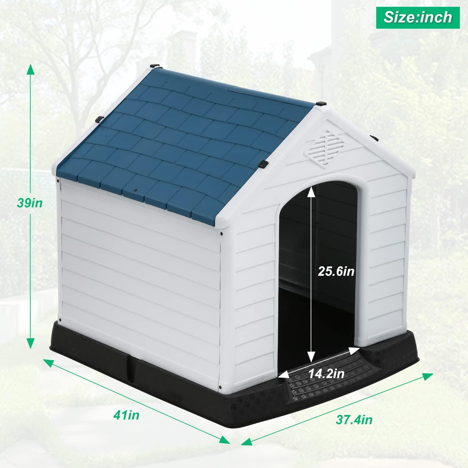 image:imageFDW Dog House Indoor Outdoor Durable Ventilate Waterproof Pet Plastic Dog House for Small Medium Large Dogs Insulated Puppy Shelter Kennel Crate with Air Vents and Elevated FloorBlue