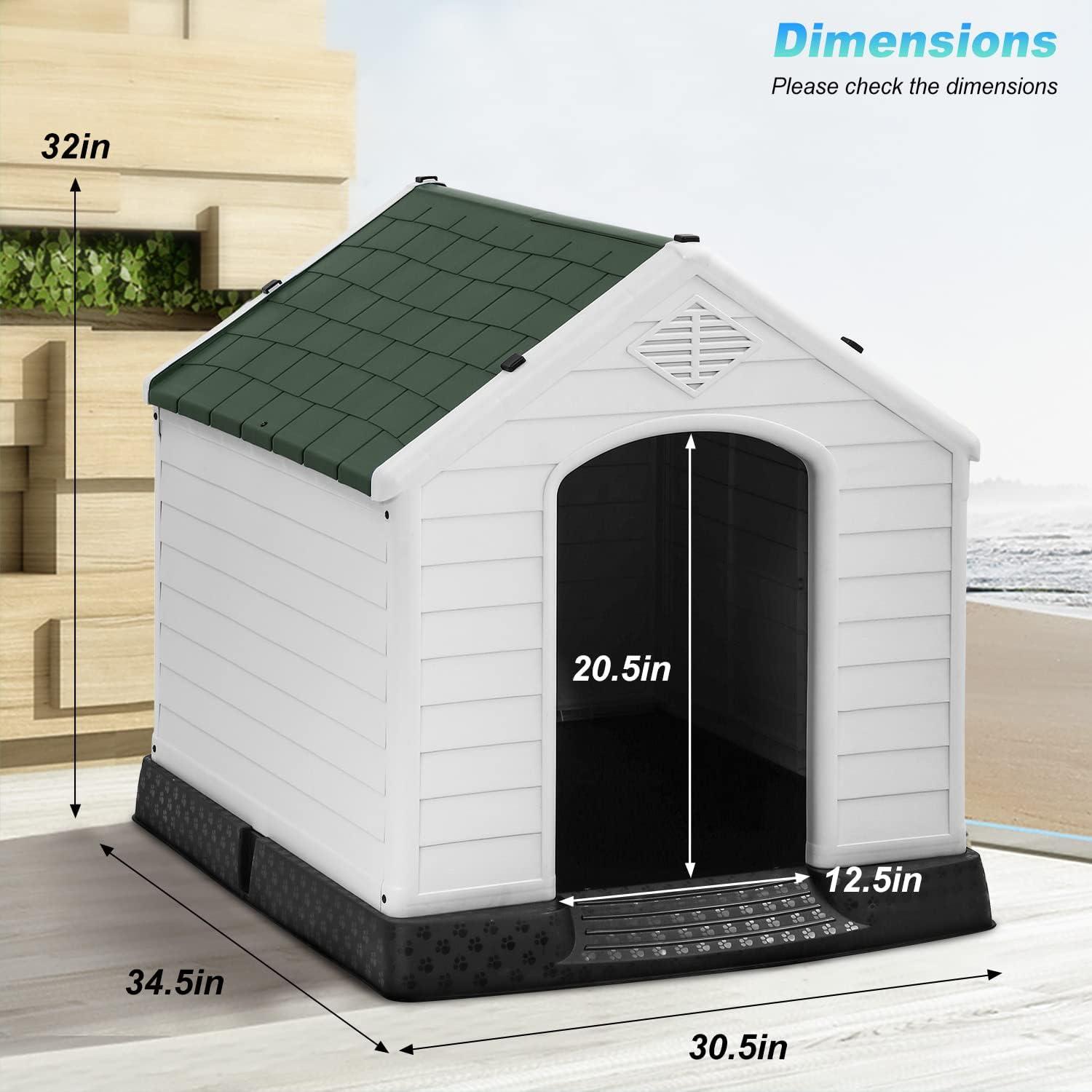 image:imageFDW Dog House Indoor Outdoor Durable Ventilate Waterproof Pet Plastic Dog House for Small Medium Large Dogs Insulated Puppy Shelter Kennel Crate with Air Vents and Elevated FloorGreen