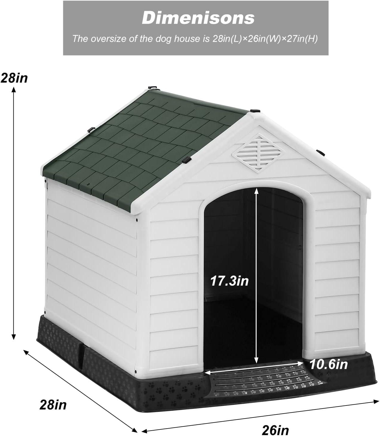 image:imageFDW Dog House Indoor Outdoor Durable Ventilate Waterproof Pet Plastic Dog House for Small Medium Large Dogs Insulated Puppy Shelter Kennel Crate with Air Vents and Elevated FloorGreen