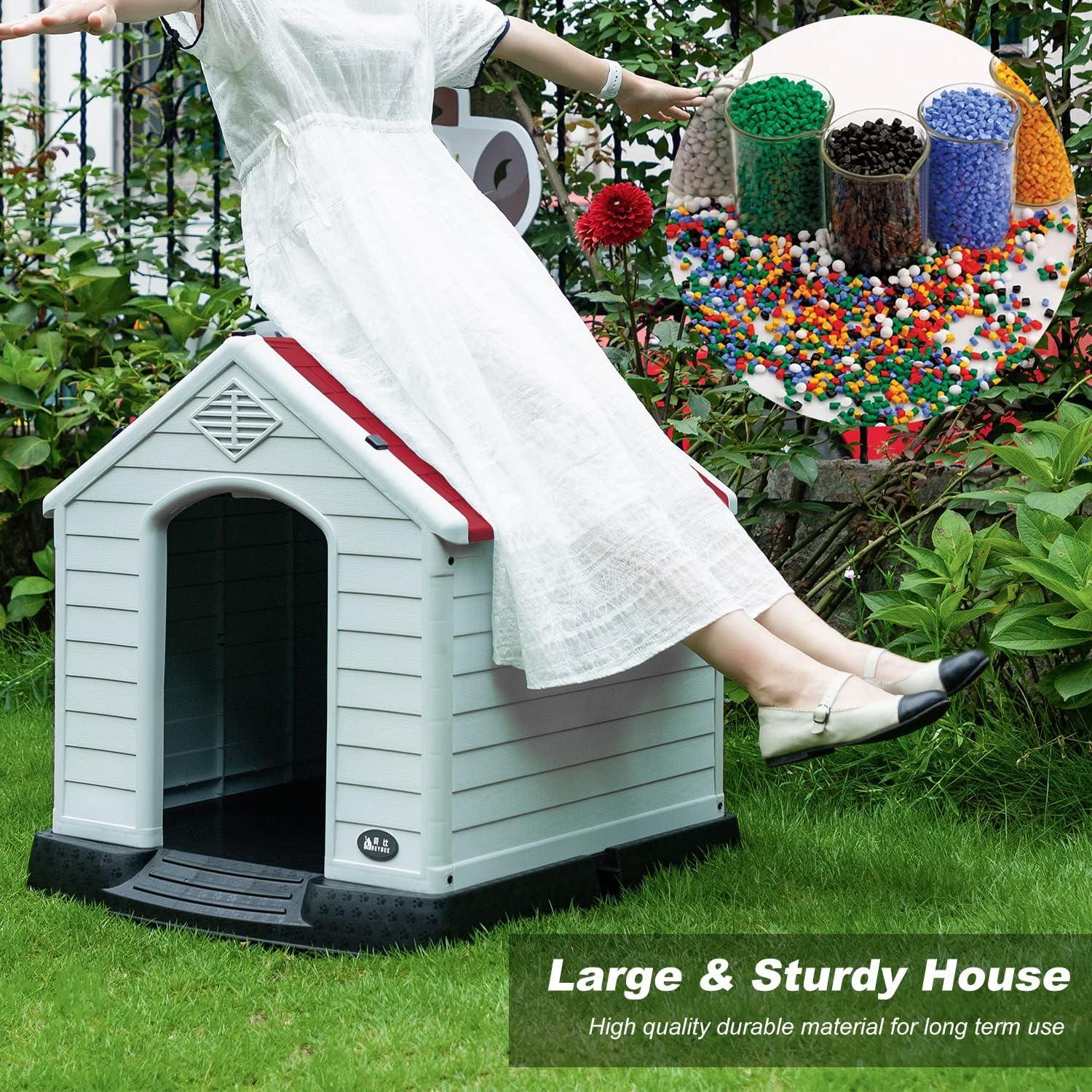 image:imageFDW Dog House Indoor Outdoor Durable Ventilate Waterproof Pet Plastic Dog House for Small Medium Large Dogs Insulated Puppy Shelter Kennel Crate with Air Vents and Elevated FloorRed