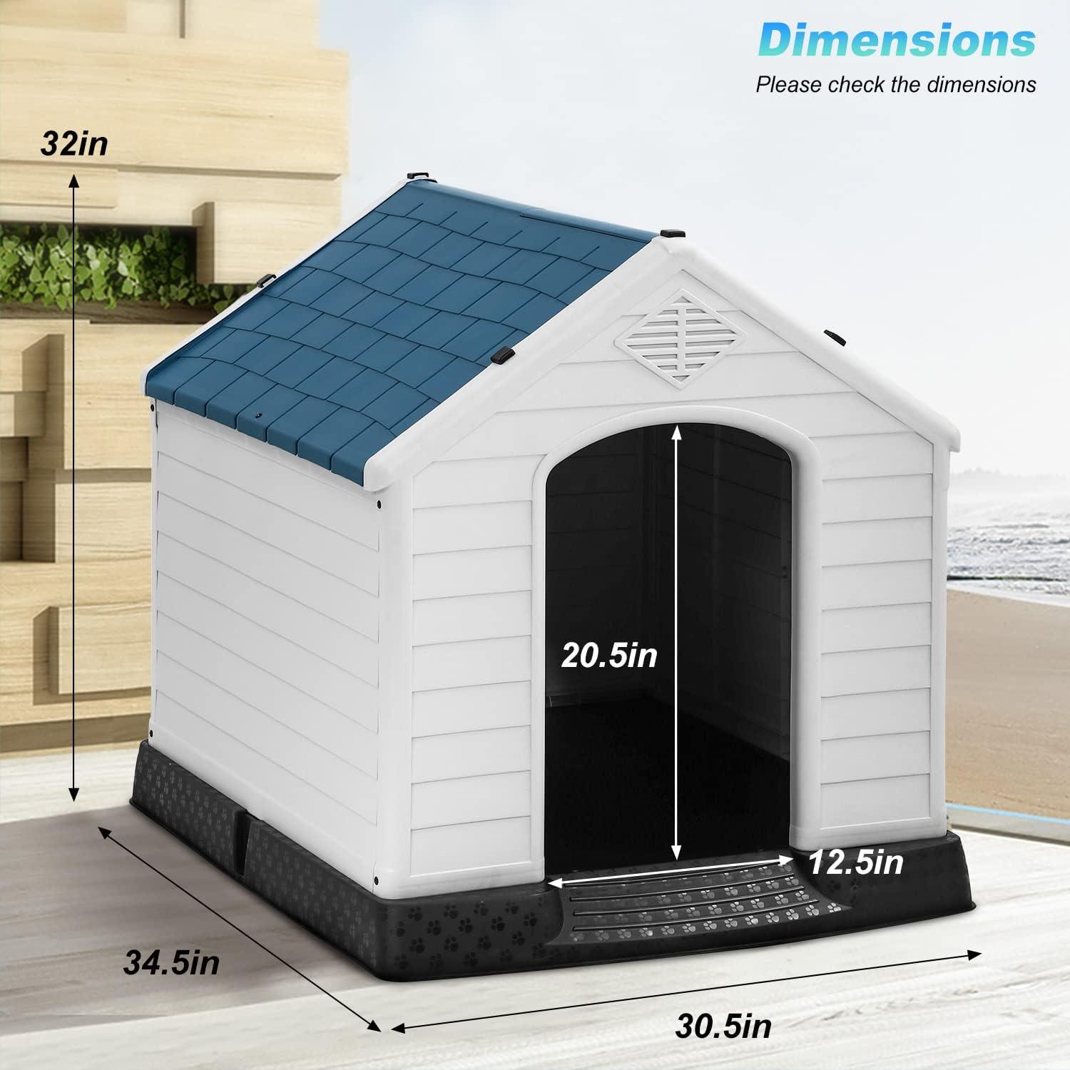 image:imageFDW Dog House Indoor Outdoor Durable Ventilate Waterproof Pet Plastic Dog House for Small Medium Large Dogs Insulated Puppy Shelter Kennel Crate with Air Vents and Elevated FloorBlue