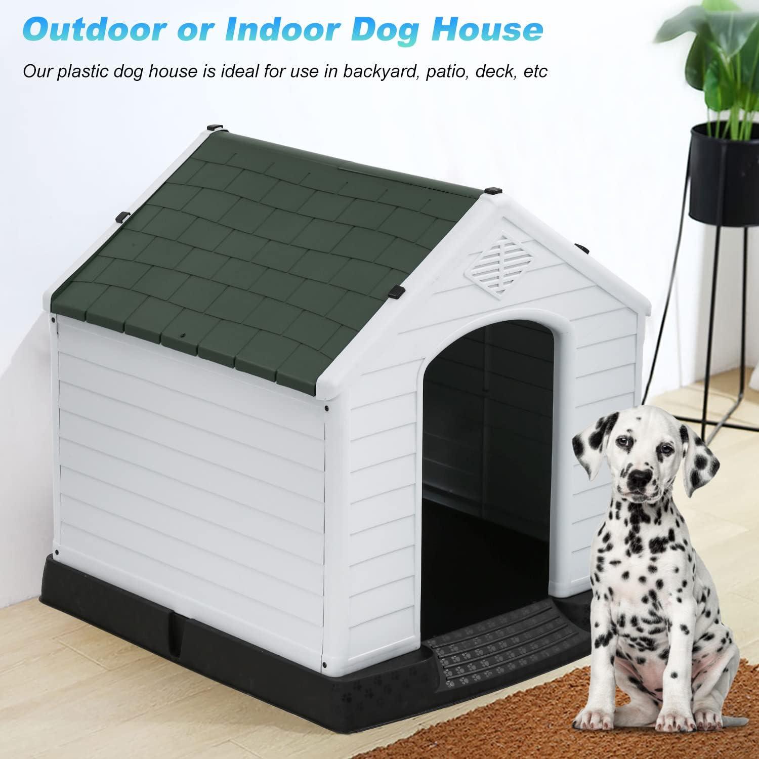 image:imageFDW Dog House Indoor Outdoor Durable Ventilate Waterproof Pet Plastic Dog House for Small Medium Large Dogs Insulated Puppy Shelter Kennel Crate with Air Vents and Elevated FloorGreen