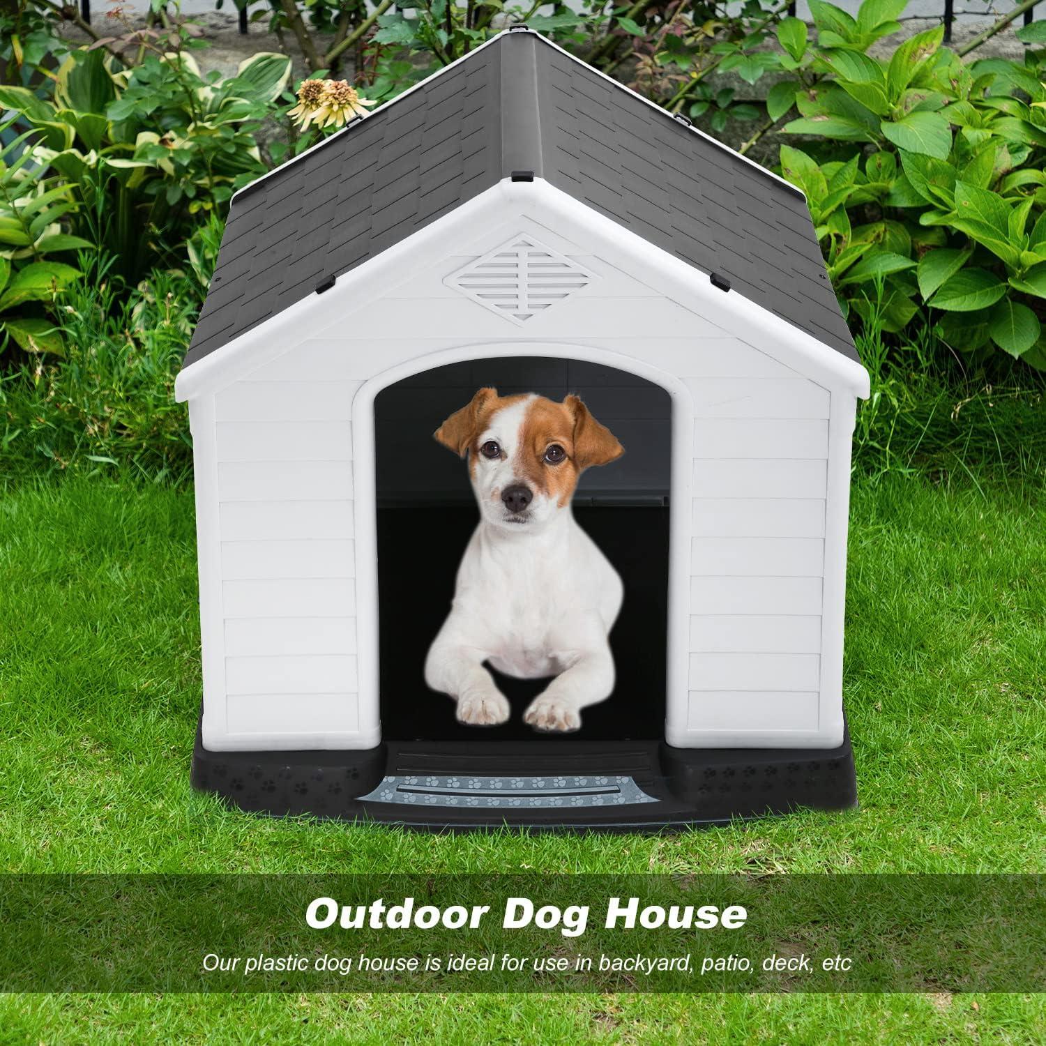 image:imageFDW Dog House Indoor Outdoor Durable Ventilate Waterproof Pet Plastic Dog House for Small Medium Large Dogs Insulated Puppy Shelter Kennel Crate with Air Vents and Elevated FloorGrey