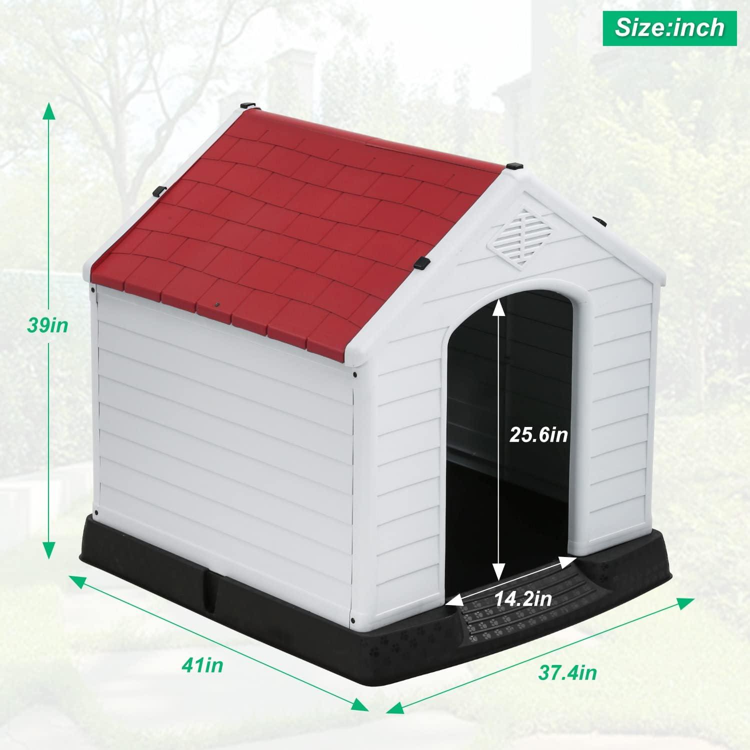 image:imageFDW Dog House Indoor Outdoor Durable Ventilate Waterproof Pet Plastic Dog House for Small Medium Large Dogs Insulated Puppy Shelter Kennel Crate with Air Vents and Elevated FloorRed