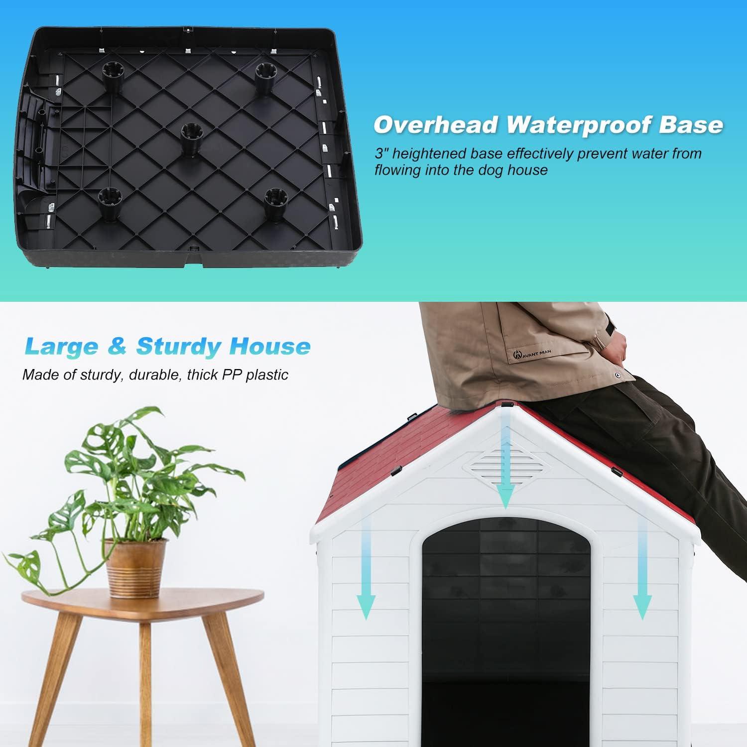 image:imageFDW Dog House Indoor Outdoor Durable Ventilate Waterproof Pet Plastic Dog House for Small Medium Large Dogs Insulated Puppy Shelter Kennel Crate with Air Vents and Elevated FloorRed