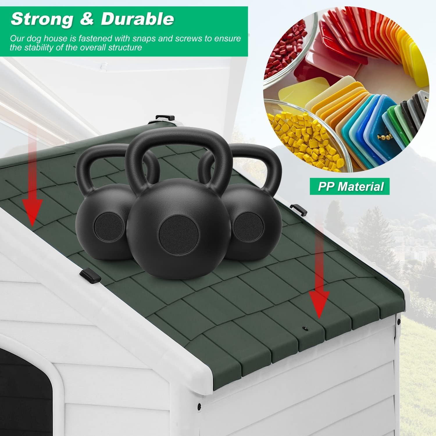 image:imageFDW Dog House Indoor Outdoor Durable Ventilate Waterproof Pet Plastic Dog House for Small Medium Large Dogs Insulated Puppy Shelter Kennel Crate with Air Vents and Elevated FloorGreen