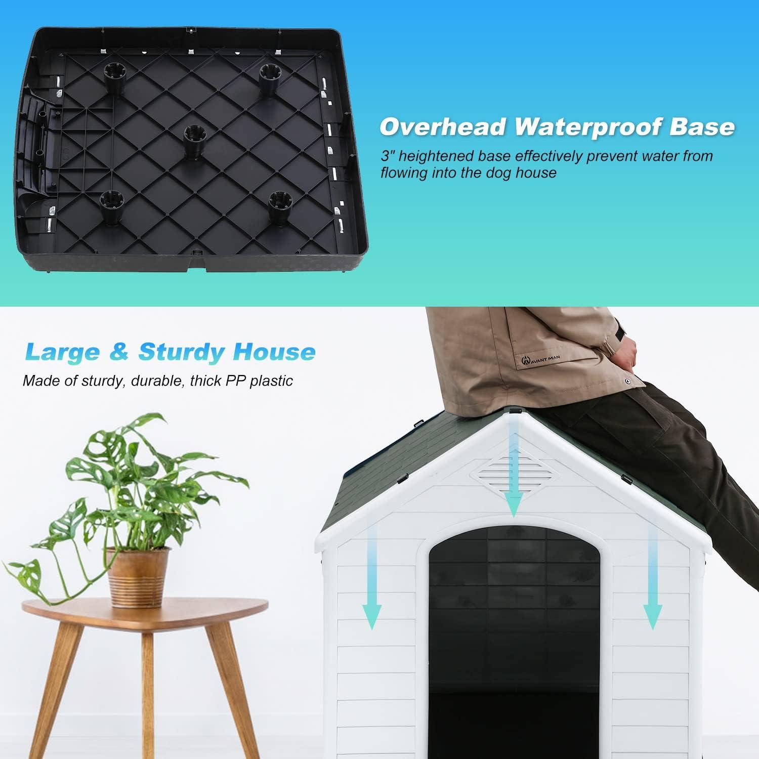 image:imageFDW Dog House Indoor Outdoor Durable Ventilate Waterproof Pet Plastic Dog House for Small Medium Large Dogs Insulated Puppy Shelter Kennel Crate with Air Vents and Elevated FloorGreen