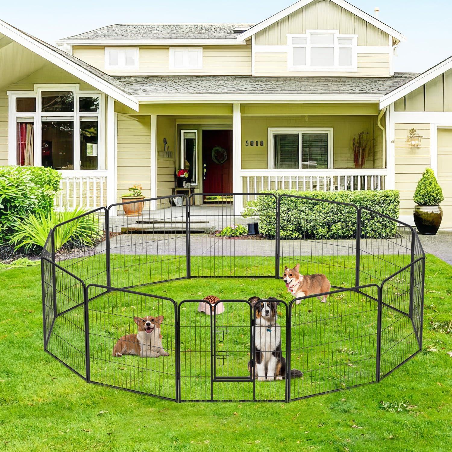 image:imageFDW Dog Playpen Kennel 4 Panels 24 Inch Height IndoorOutdoor Folding Metal Portable Puppy Exercise Pen Heavy Duty Dog Fence for Yard Camping Black12 Panels