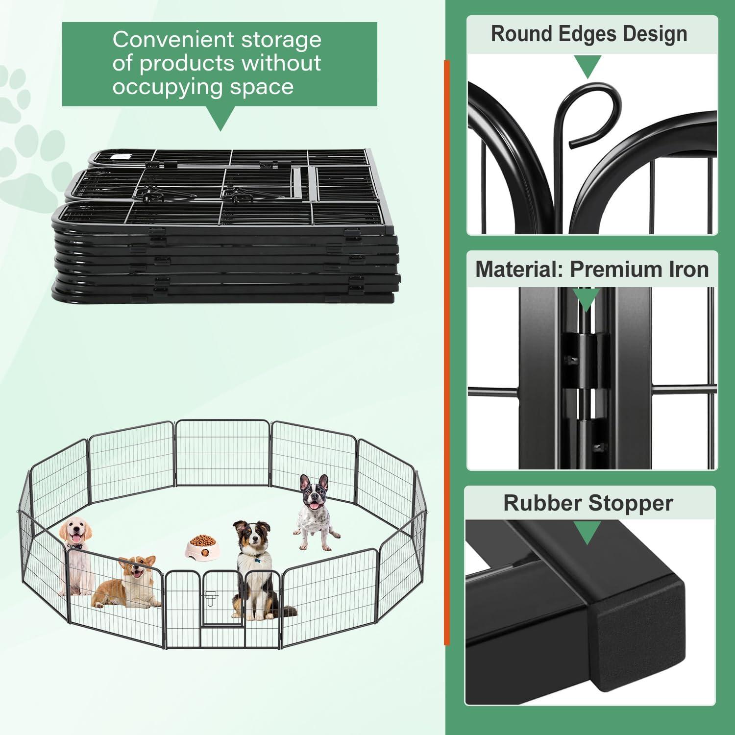image:imageFDW Dog Playpen Kennel 4 Panels 24 Inch Height IndoorOutdoor Folding Metal Portable Puppy Exercise Pen Heavy Duty Dog Fence for Yard Camping Black12 Panels