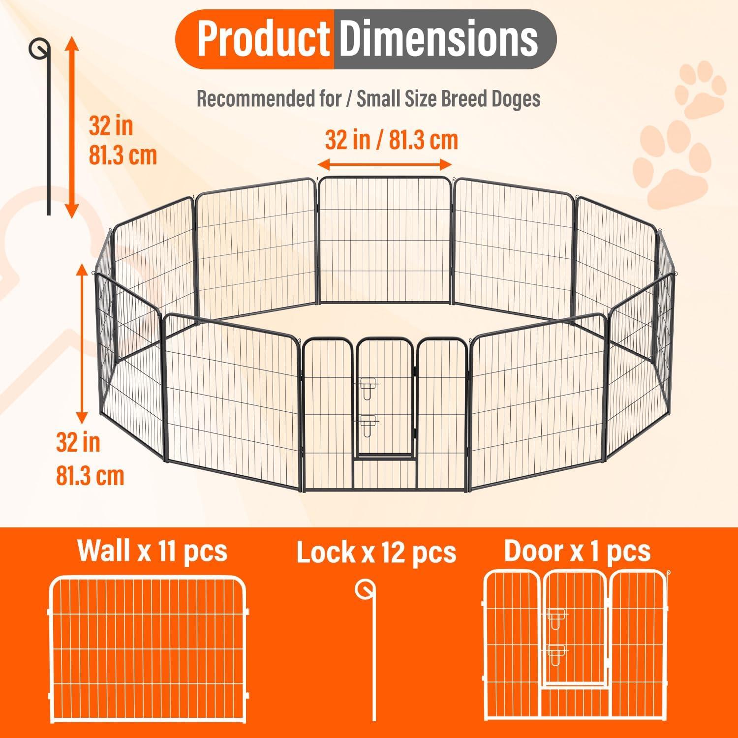 image:imageFDW Dog Playpen Kennel 4 Panels 24 Inch Height IndoorOutdoor Folding Metal Portable Puppy Exercise Pen Heavy Duty Dog Fence for Yard Camping Black12 Panels