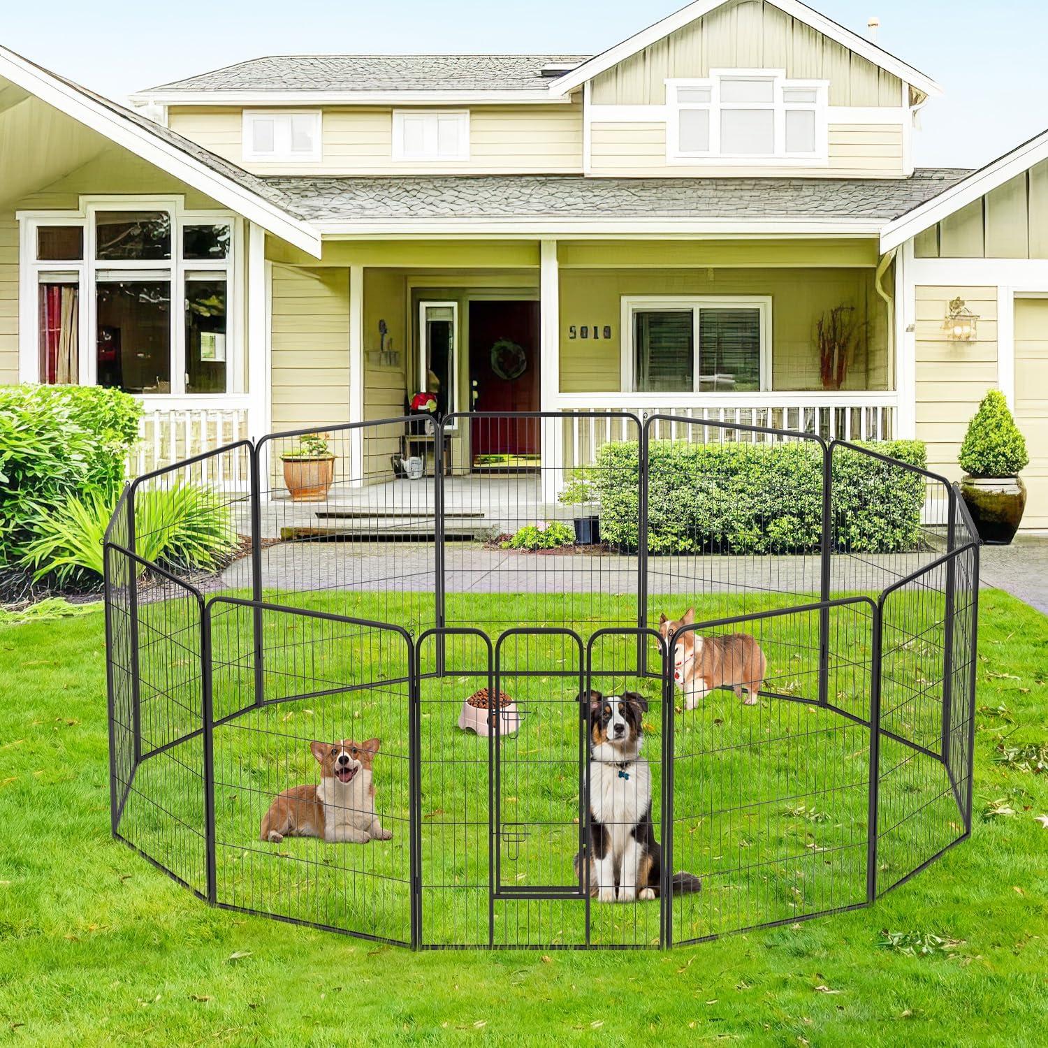 image:imageFDW Dog Playpen Kennel 4 Panels 24 Inch Height IndoorOutdoor Folding Metal Portable Puppy Exercise Pen Heavy Duty Dog Fence for Yard Camping Black12 Panels