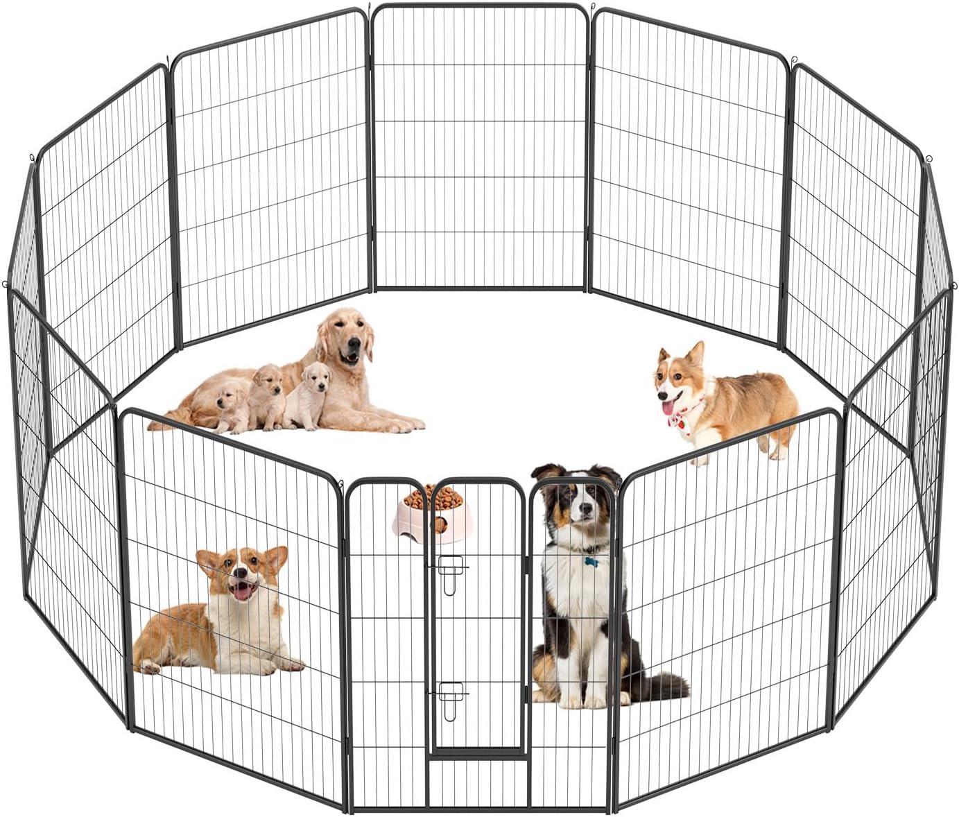 image:imageFDW Dog Playpen Kennel 4 Panels 24 Inch Height IndoorOutdoor Folding Metal Portable Puppy Exercise Pen Heavy Duty Dog Fence for Yard Camping Black12 Panels