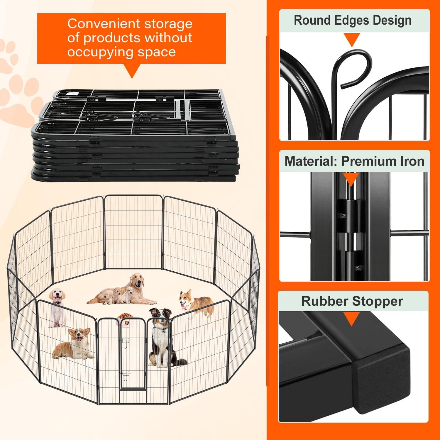 image:imageFDW Dog Playpen Kennel 4 Panels 24 Inch Height IndoorOutdoor Folding Metal Portable Puppy Exercise Pen Heavy Duty Dog Fence for Yard Camping Black12 Panels