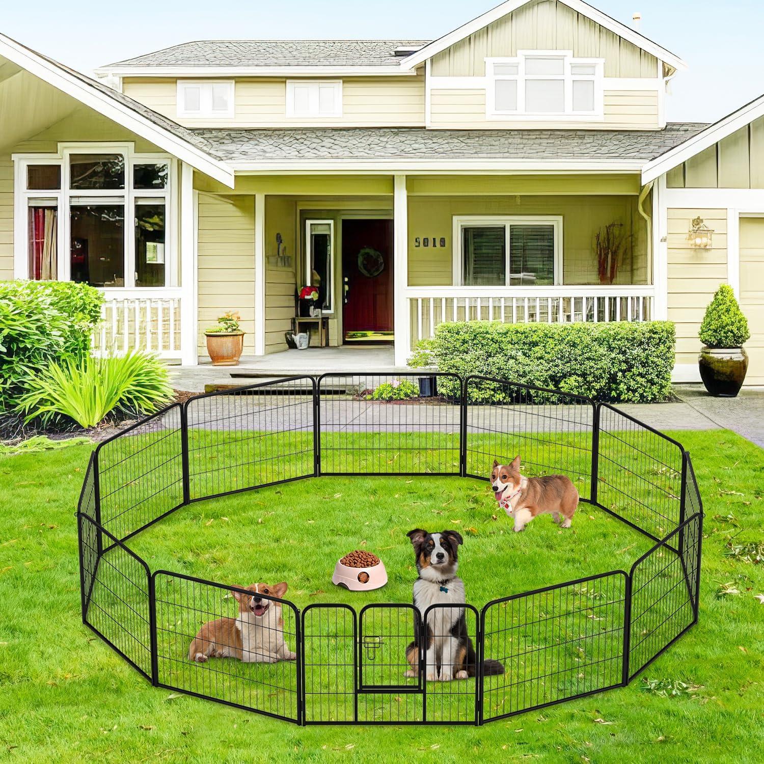 image:imageFDW Dog Playpen Kennel 4 Panels 24 Inch Height IndoorOutdoor Folding Metal Portable Puppy Exercise Pen Heavy Duty Dog Fence for Yard Camping Black12 Panels