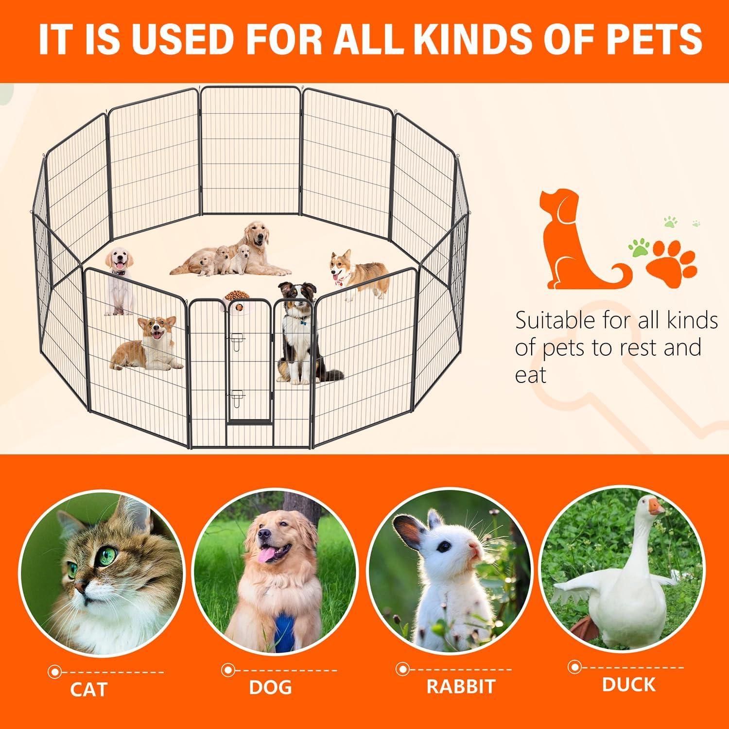 image:imageFDW Dog Playpen Kennel 4 Panels 24 Inch Height IndoorOutdoor Folding Metal Portable Puppy Exercise Pen Heavy Duty Dog Fence for Yard Camping Black12 Panels