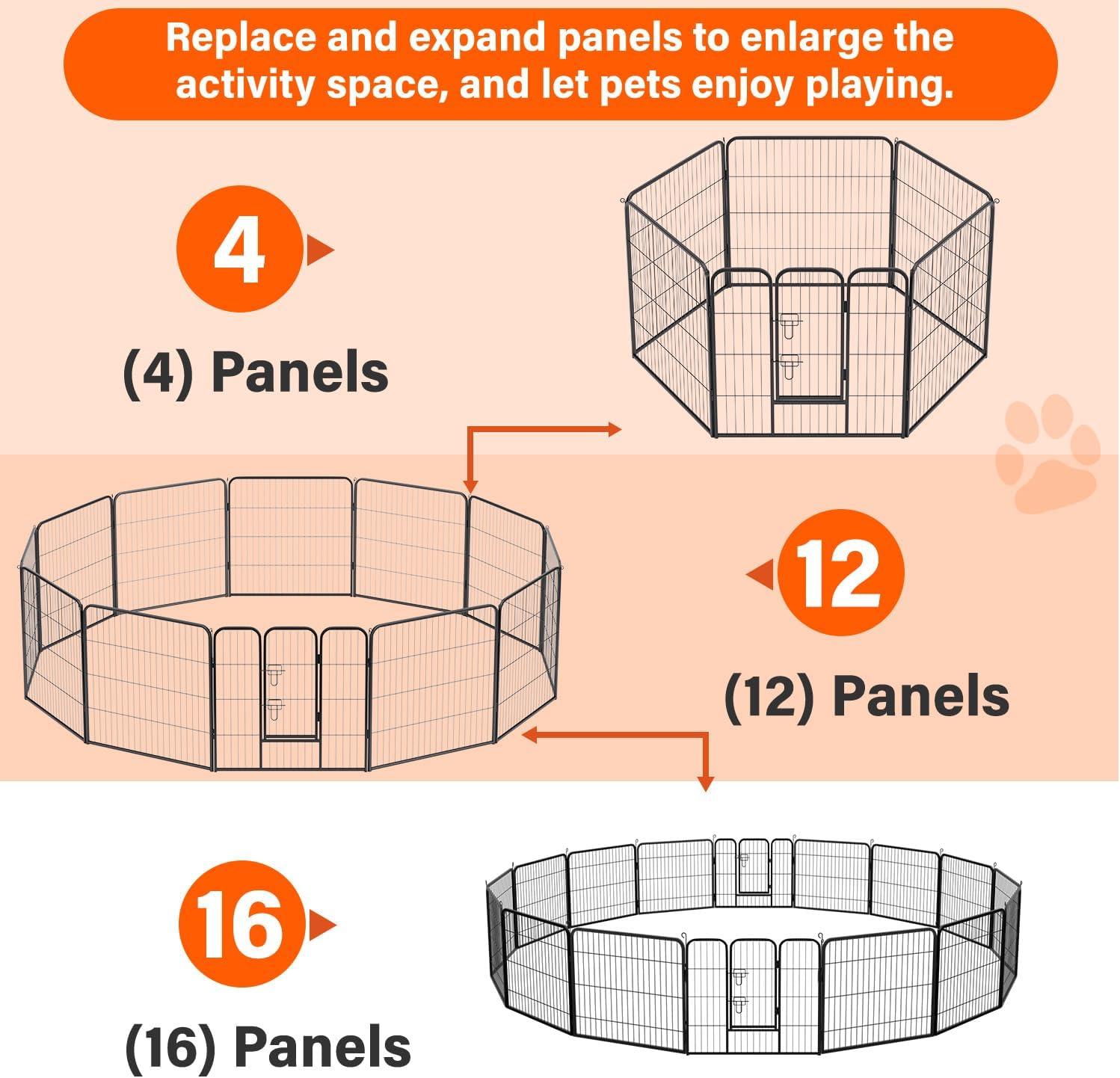 image:imageFDW Dog Playpen Kennel 4 Panels 24 Inch Height IndoorOutdoor Folding Metal Portable Puppy Exercise Pen Heavy Duty Dog Fence for Yard Camping Black12 Panels