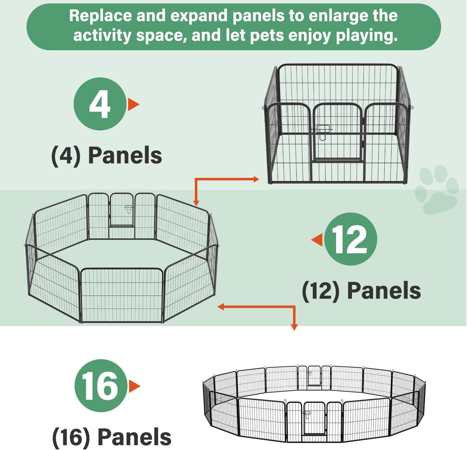 image:imageFDW Dog Playpen Kennel 4 Panels 24 Inch Height IndoorOutdoor Folding Metal Portable Puppy Exercise Pen Heavy Duty Dog Fence for Yard Camping Black12 Panels