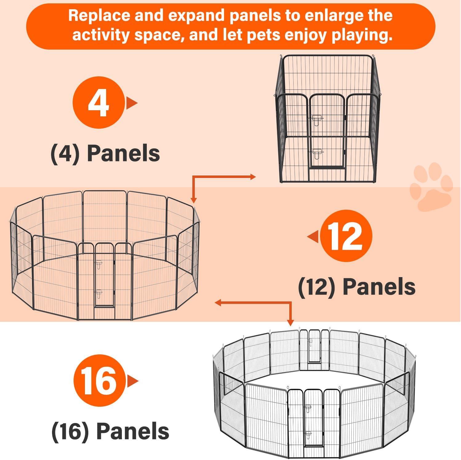 image:imageFDW Dog Playpen Kennel 4 Panels 24 Inch Height IndoorOutdoor Folding Metal Portable Puppy Exercise Pen Heavy Duty Dog Fence for Yard Camping Black12 Panels