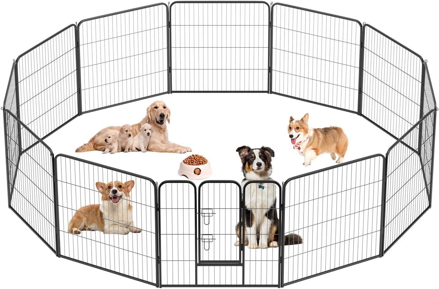 image:imageFDW Dog Playpen Kennel 4 Panels 24 Inch Height IndoorOutdoor Folding Metal Portable Puppy Exercise Pen Heavy Duty Dog Fence for Yard Camping Black12 Panels