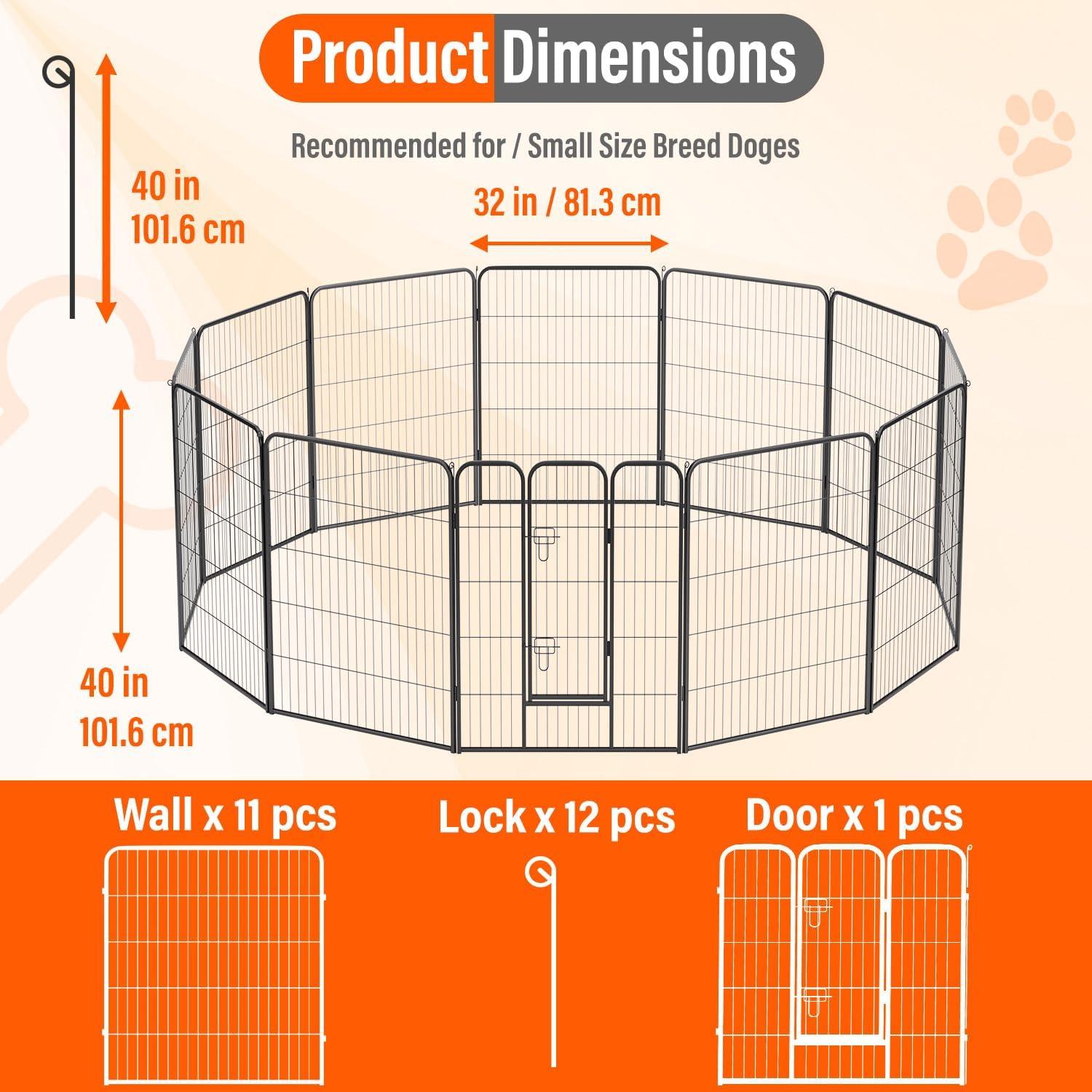 image:imageFDW Dog Playpen Kennel 4 Panels 24 Inch Height IndoorOutdoor Folding Metal Portable Puppy Exercise Pen Heavy Duty Dog Fence for Yard Camping Black12 Panels