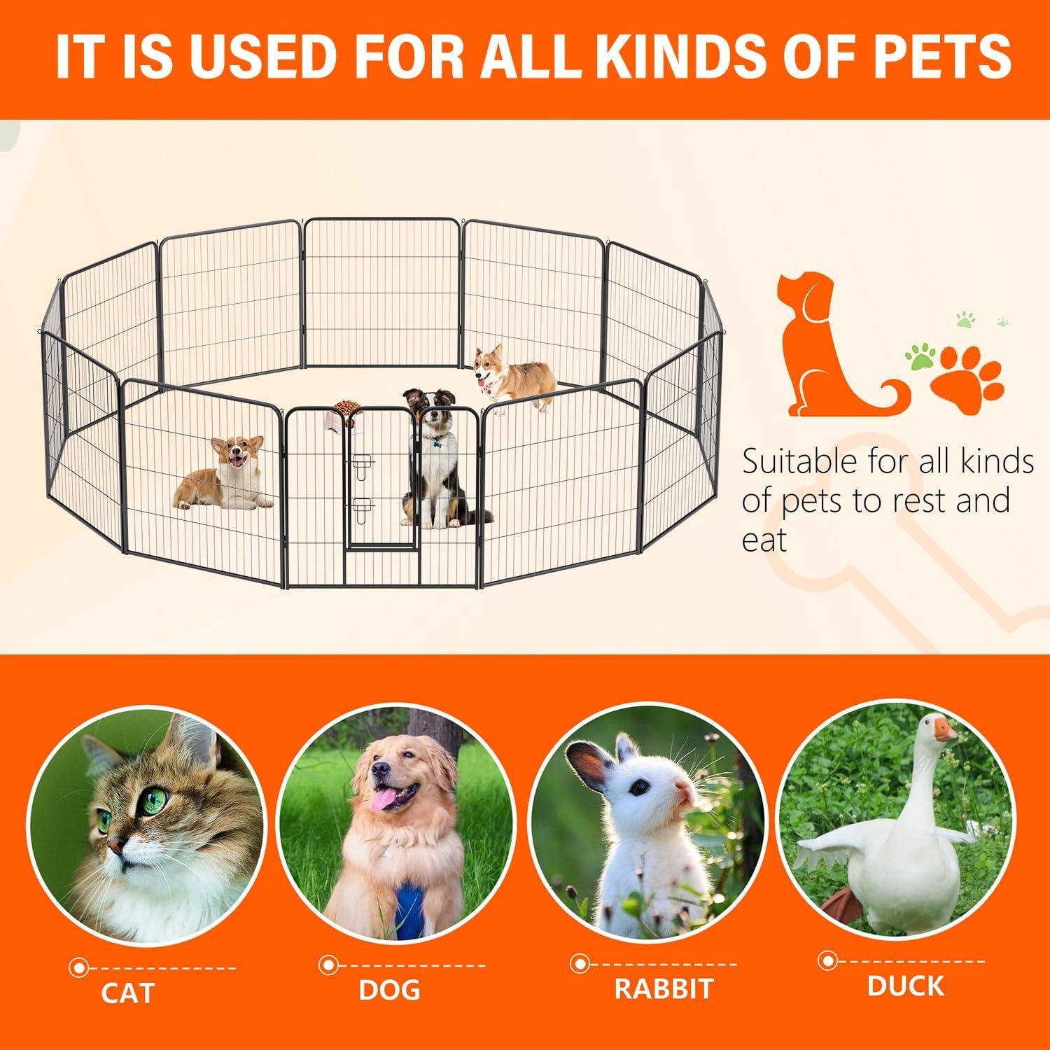 image:imageFDW Dog Playpen Kennel 4 Panels 24 Inch Height IndoorOutdoor Folding Metal Portable Puppy Exercise Pen Heavy Duty Dog Fence for Yard Camping Black12 Panels