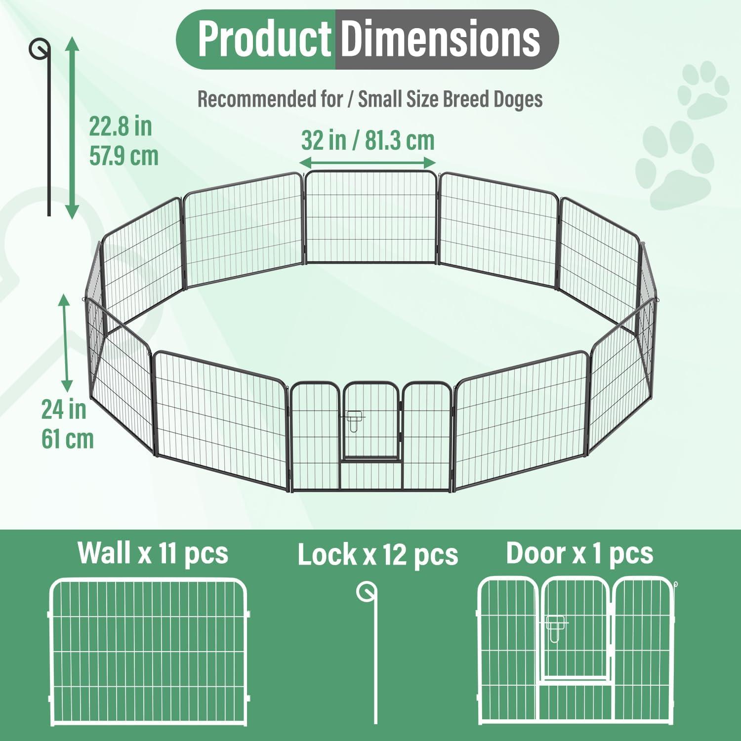 image:imageFDW Dog Playpen Kennel 4 Panels 24 Inch Height IndoorOutdoor Folding Metal Portable Puppy Exercise Pen Heavy Duty Dog Fence for Yard Camping Black12 Panels