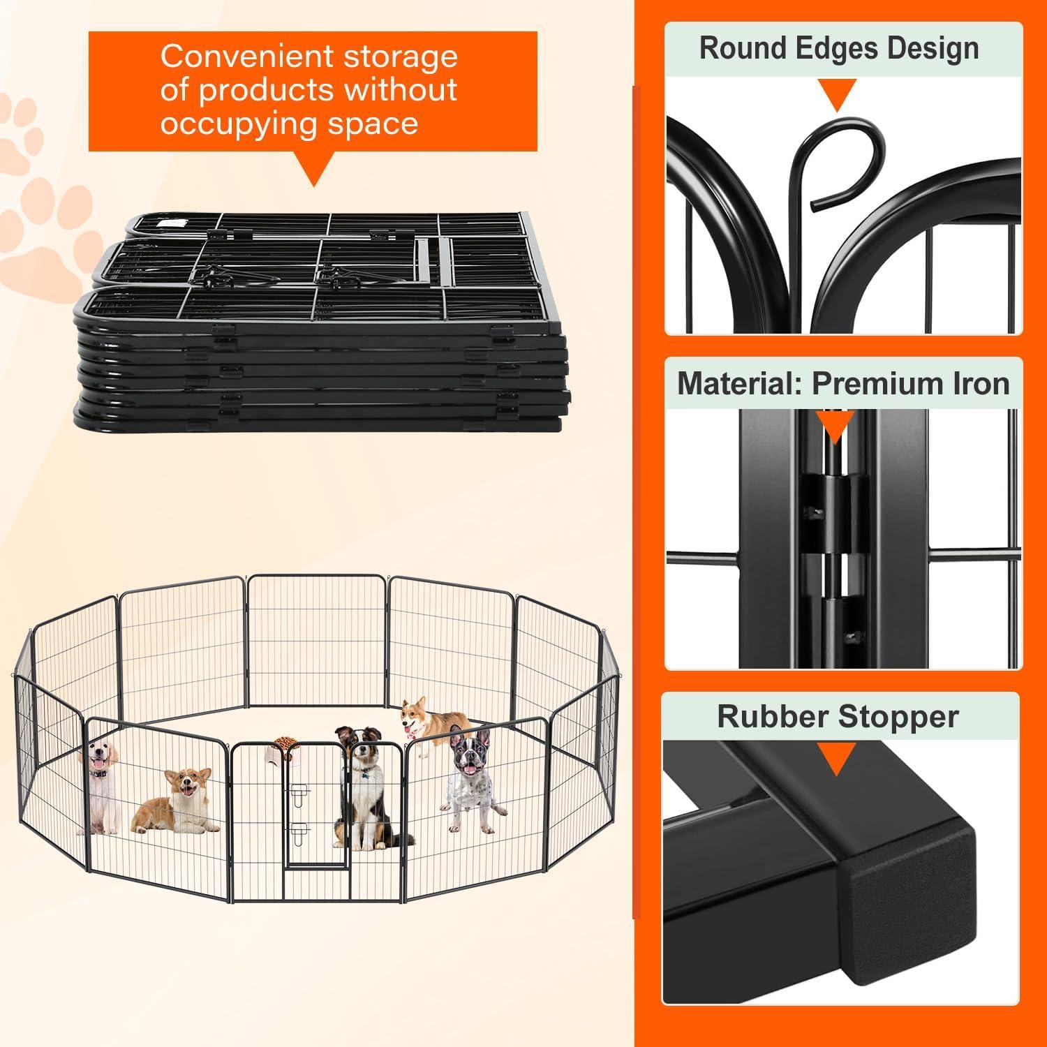 image:imageFDW Dog Playpen Kennel 4 Panels 24 Inch Height IndoorOutdoor Folding Metal Portable Puppy Exercise Pen Heavy Duty Dog Fence for Yard Camping Black12 Panels