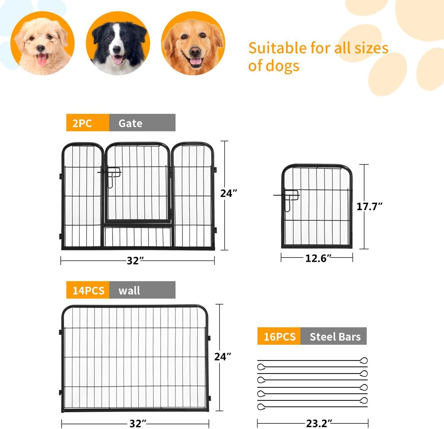 image:imageFDW Dog Playpen Kennel 4 Panels 24 Inch Height IndoorOutdoor Folding Metal Portable Puppy Exercise Pen Heavy Duty Dog Fence for Yard Camping Black16 Panels