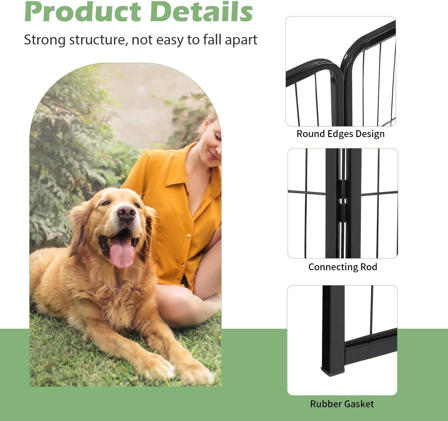 image:imageFDW Dog Playpen Kennel 4 Panels 24 Inch Height IndoorOutdoor Folding Metal Portable Puppy Exercise Pen Heavy Duty Dog Fence for Yard Camping Black16 Panels
