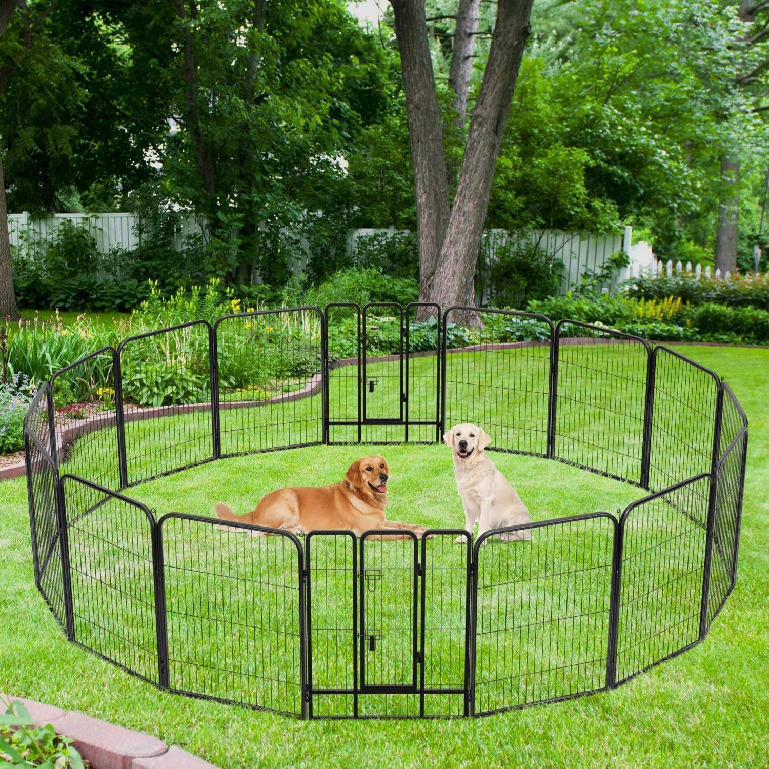 image:imageFDW Dog Playpen Kennel 4 Panels 24 Inch Height IndoorOutdoor Folding Metal Portable Puppy Exercise Pen Heavy Duty Dog Fence for Yard Camping Black16 Panels