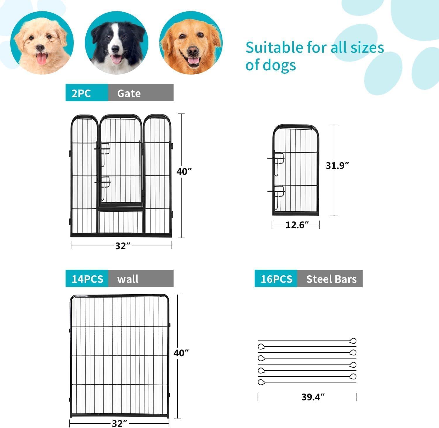 image:imageFDW Dog Playpen Kennel 4 Panels 24 Inch Height IndoorOutdoor Folding Metal Portable Puppy Exercise Pen Heavy Duty Dog Fence for Yard Camping Black16 Panels