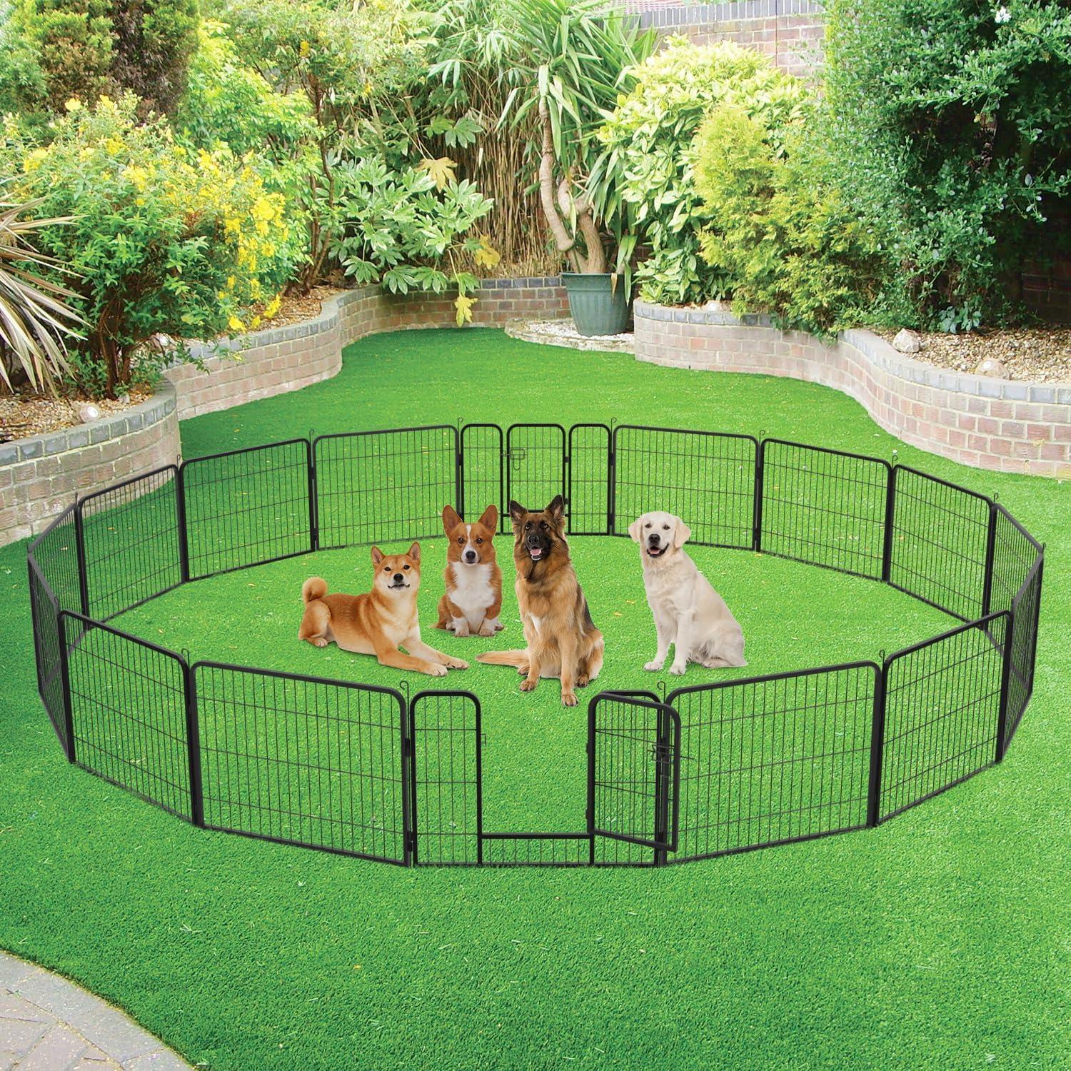 image:imageFDW Dog Playpen Kennel 4 Panels 24 Inch Height IndoorOutdoor Folding Metal Portable Puppy Exercise Pen Heavy Duty Dog Fence for Yard Camping Black16 Panels