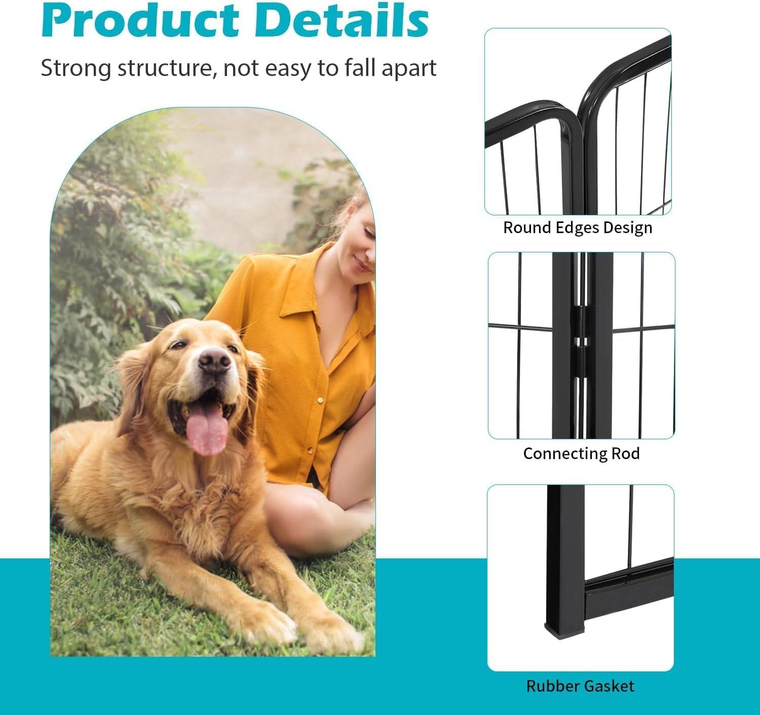 image:imageFDW Dog Playpen Kennel 4 Panels 24 Inch Height IndoorOutdoor Folding Metal Portable Puppy Exercise Pen Heavy Duty Dog Fence for Yard Camping Black16 Panels