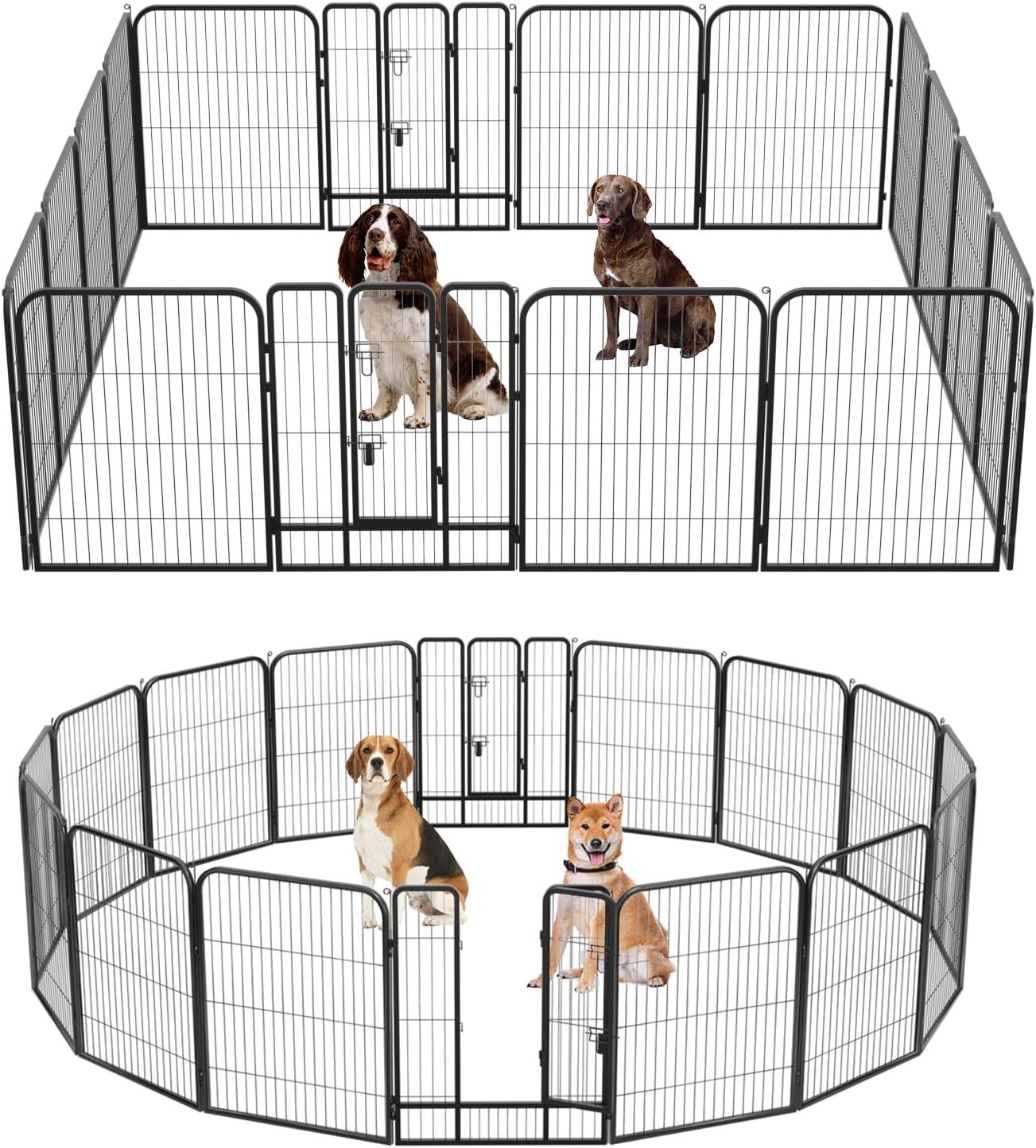 image:imageFDW Dog Playpen Kennel 4 Panels 24 Inch Height IndoorOutdoor Folding Metal Portable Puppy Exercise Pen Heavy Duty Dog Fence for Yard Camping Black16 Panels
