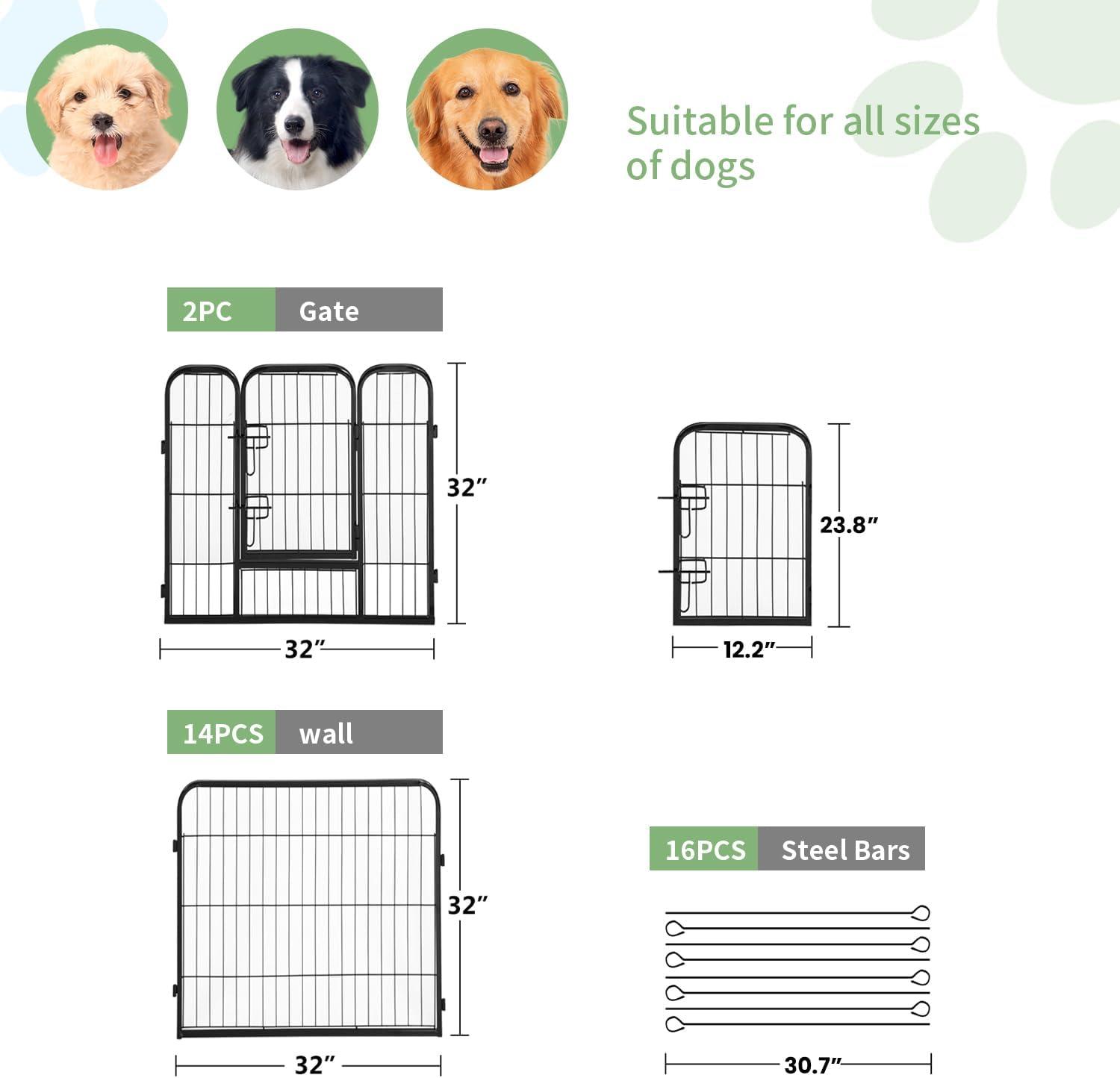 image:imageFDW Dog Playpen Kennel 4 Panels 24 Inch Height IndoorOutdoor Folding Metal Portable Puppy Exercise Pen Heavy Duty Dog Fence for Yard Camping Black16 Panels